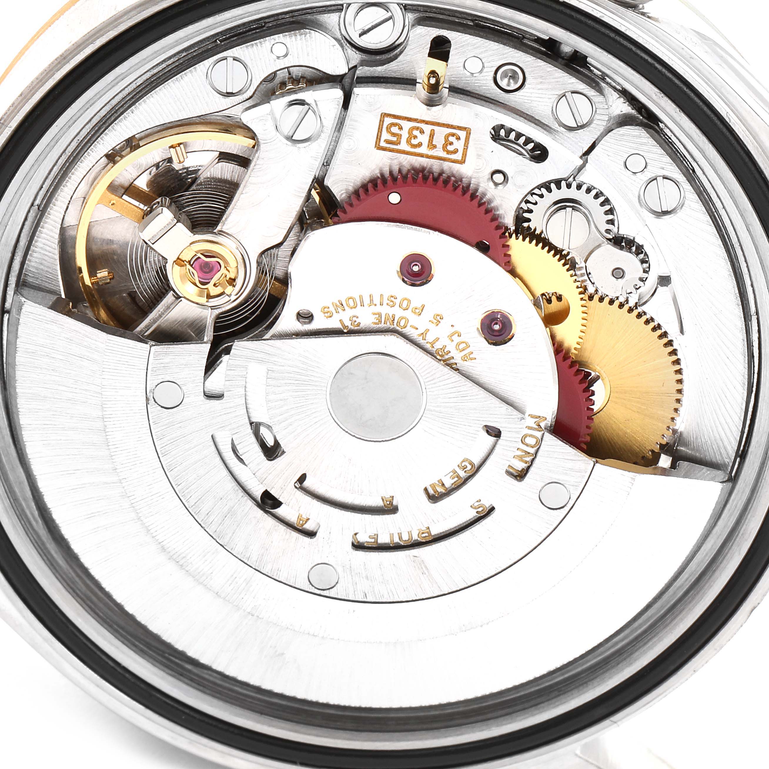 The image shows the internal mechanism and movement components of a Rolex Datejust 16233 Men's Steel and Gold (two tone) Blue Dial 16233 Men's Steel and Gold (two tone) Blue Dial watch.