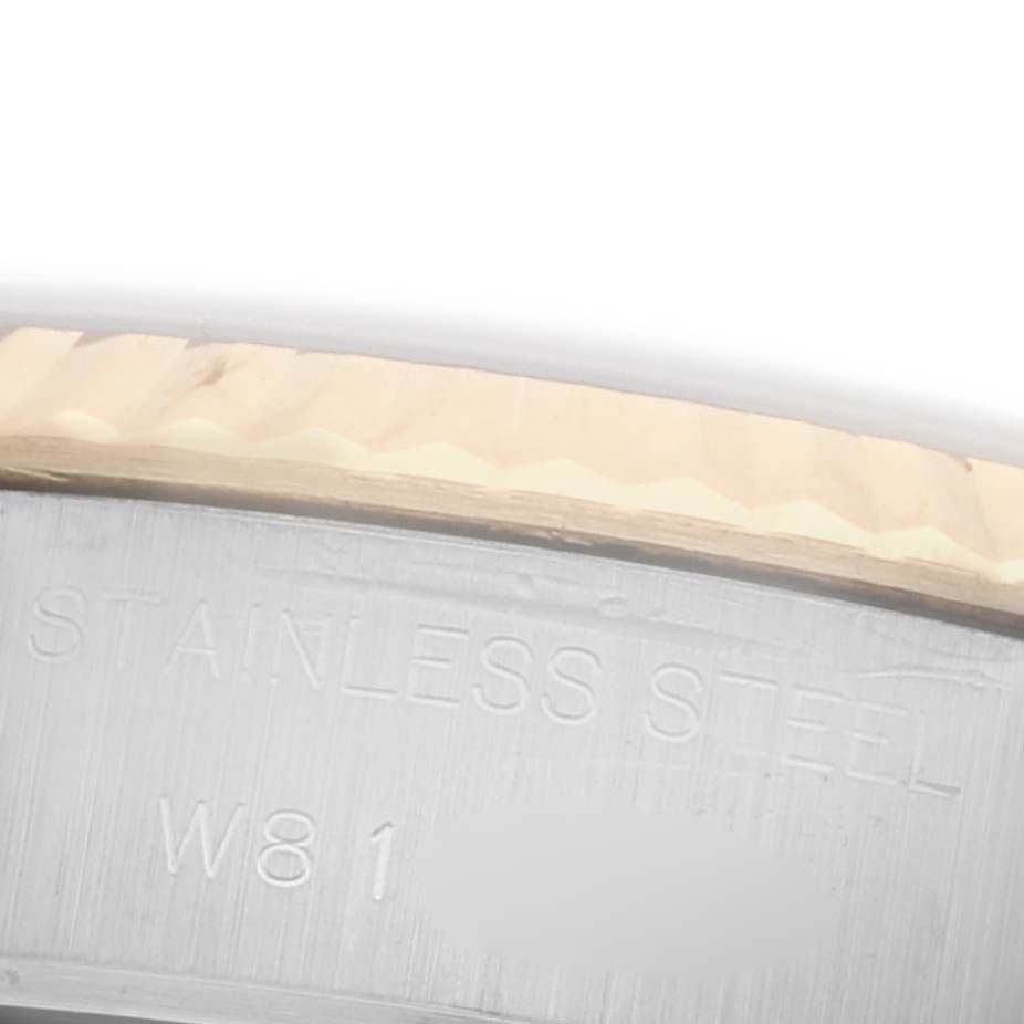 The image shows a close-up of the stainless steel case and fluted bezel of a Rolex Datejust 69173 Women's Steel and Gold (two tone) White Dial 69173 Women's Steel and Gold (two tone) White Dial watch.