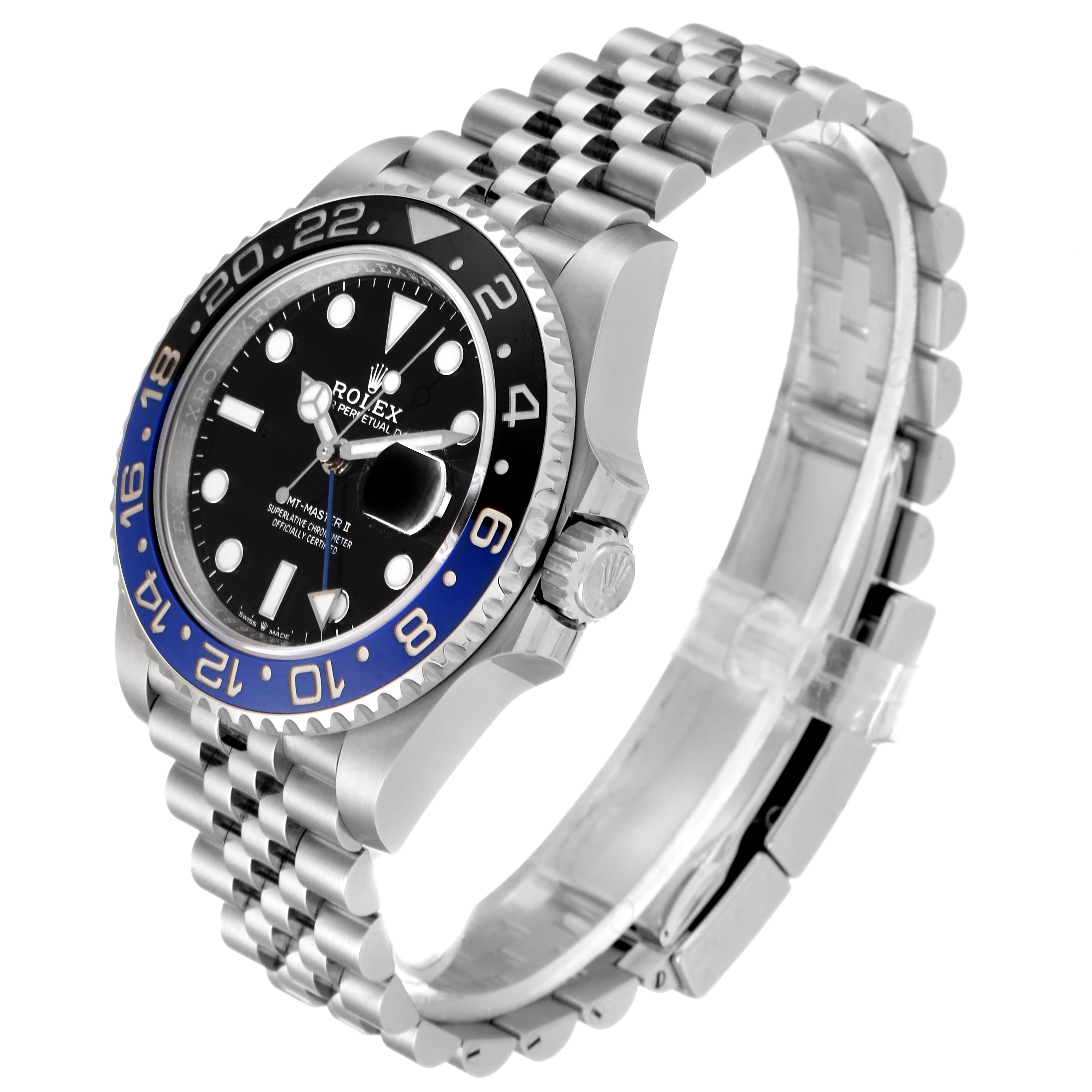 The image shows a Rolex GMT-Master 126710 Men's Stainless Steel Black Dial 126710 Men's Stainless Steel Black Dial watch at a three-quarter angle, displaying the face, bezel, crown, and bracelet.