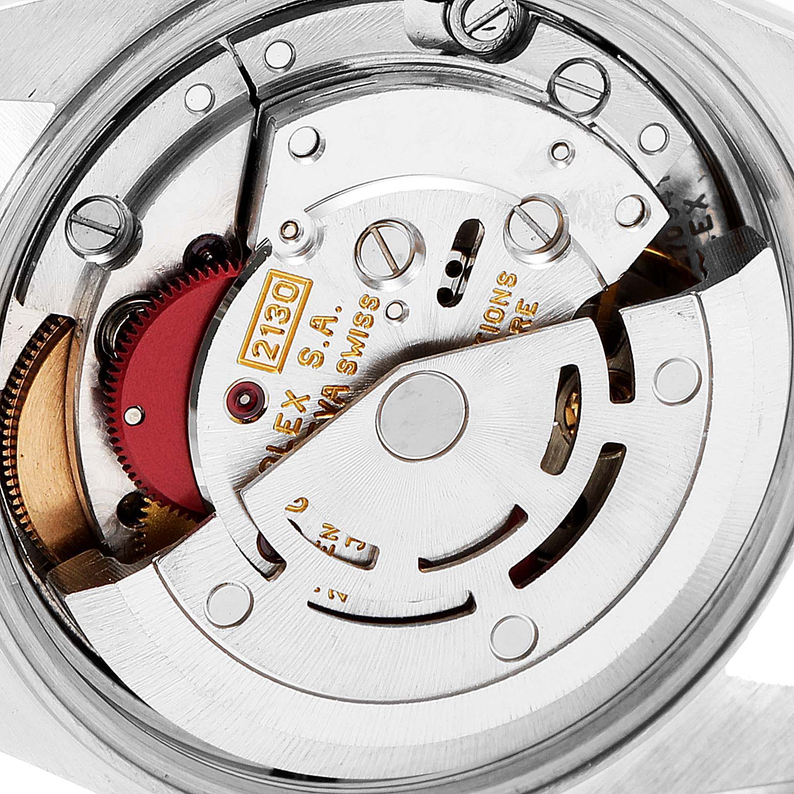 This image shows the internal movement mechanism of the Rolex Oyster Perpetual 67193 Women's Steel and Gold (two tone) White Dial 67193 Women's Steel and Gold (two tone) White Dial watch model, viewed from the back.