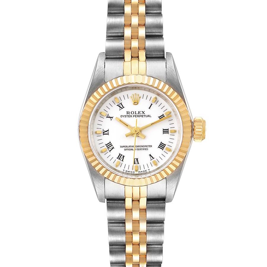 Rolex Oyster Perpetual Steel Yellow Gold White Dial Ladies Watch 67193 SwissWatchExpo