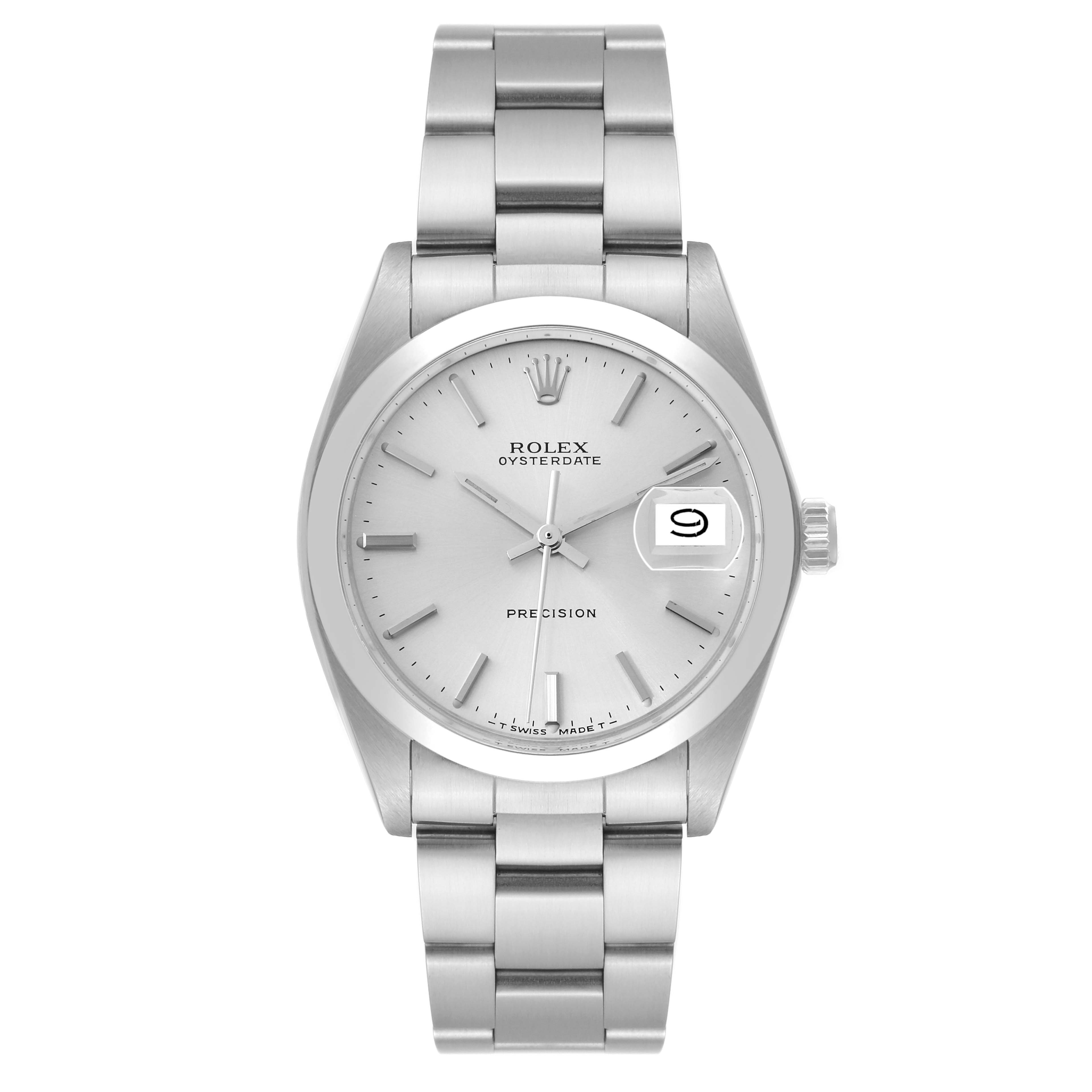 This image shows a front view of the Rolex Vintage Collection 6694 Men's Stainless Steel Silver Dial 6694 Men's Stainless Steel Silver Dial Oysterdate watch, displaying the dial and bracelet.