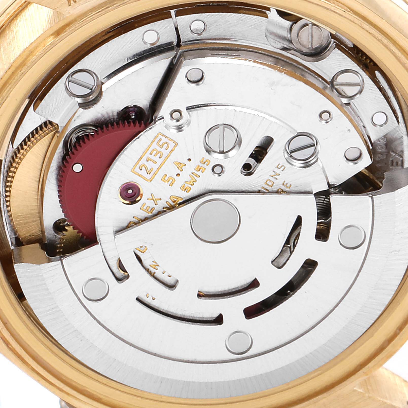 This image shows the internal movement mechanism of a Rolex President 69088 Women's Yellow Gold Champagne Dial 69088 Women's Yellow Gold Champagne Dial model watch, viewed from the back.