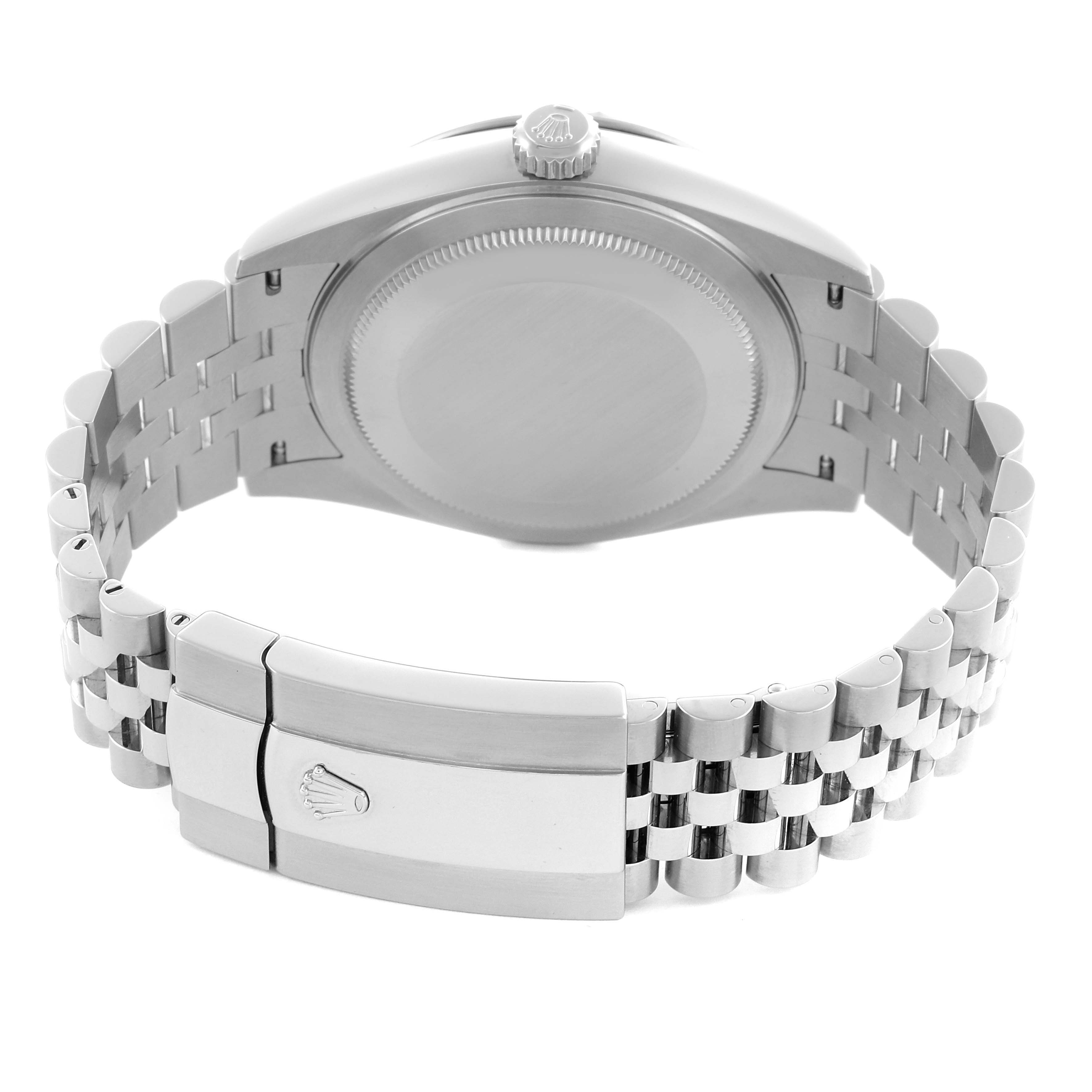 The image shows the back of a Rolex Sky-Dweller 326934 Men's Stainless Steel Blue Dial 326934 Men's Stainless Steel Blue Dial watch, highlighting the case back, crown, and bracelet clasp.