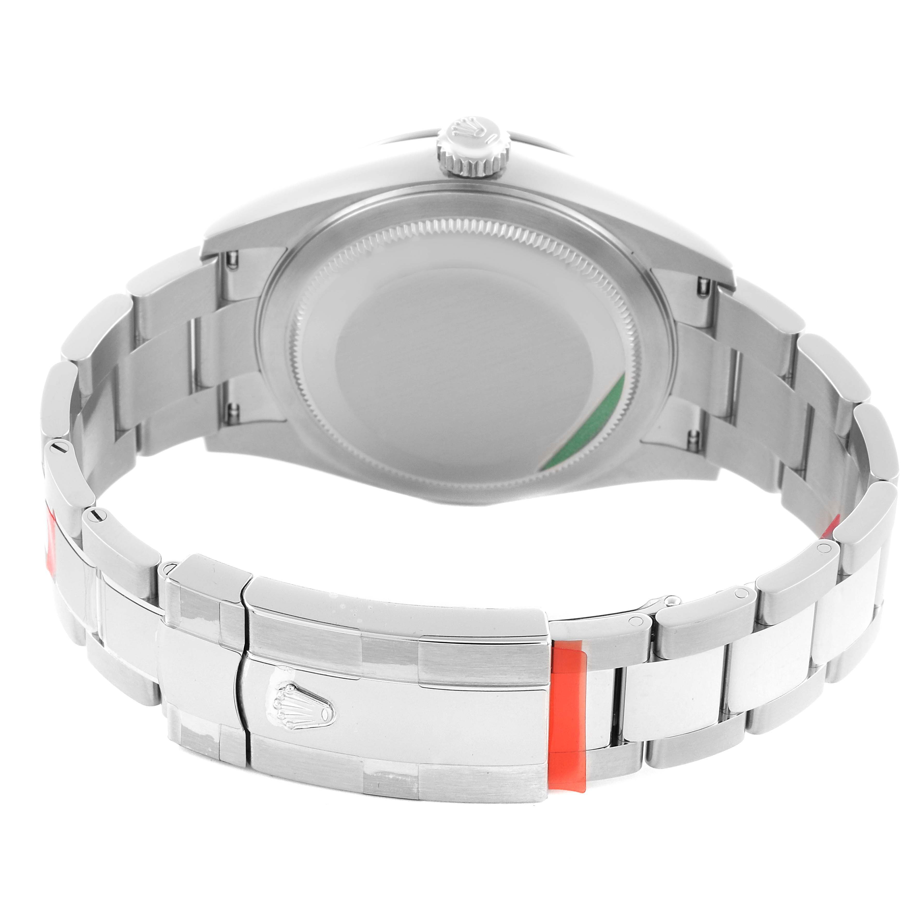 The image shows the back and bracelet of a Rolex Sky-Dweller 336934 Men's Stainless Steel Green Dial 336934 Men's Stainless Steel Green Dial watch, highlighting the clasp and case back.