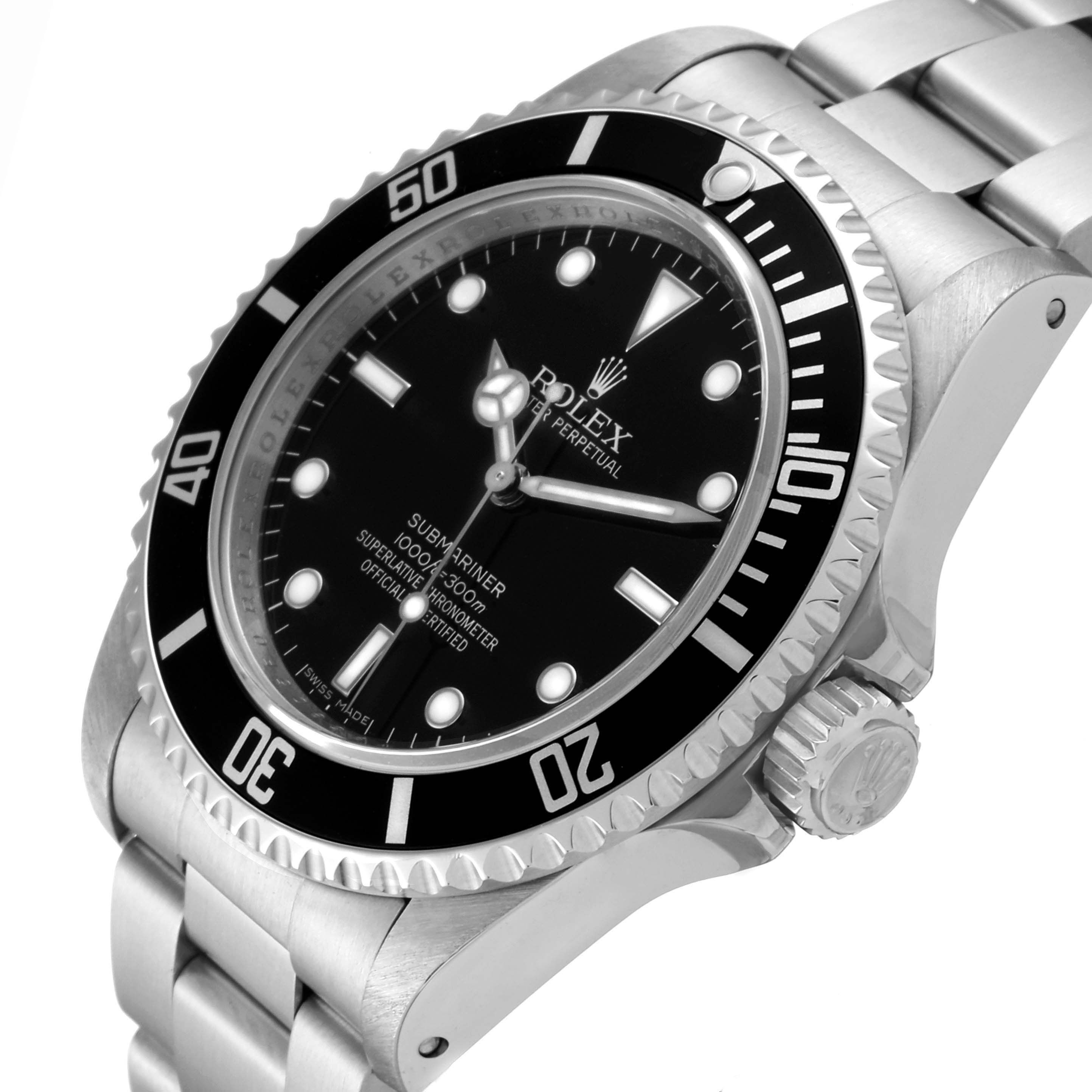 The image shows a side and partial front view of a Rolex Submariner 14060 Men's Stainless Steel Black Dial 14060 Men's Stainless Steel Black Dial watch, highlighting the bezel, crown, and part of the bracelet.