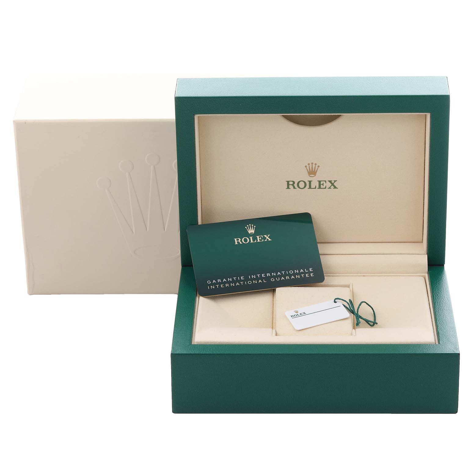 This image shows the open box and warranty card for a Rolex Submariner 126613LB Men's Steel and Gold (two tone) Blue Dial 126613LB Men's Steel and Gold (two tone) Blue Dial, featuring the packaging and accessories.