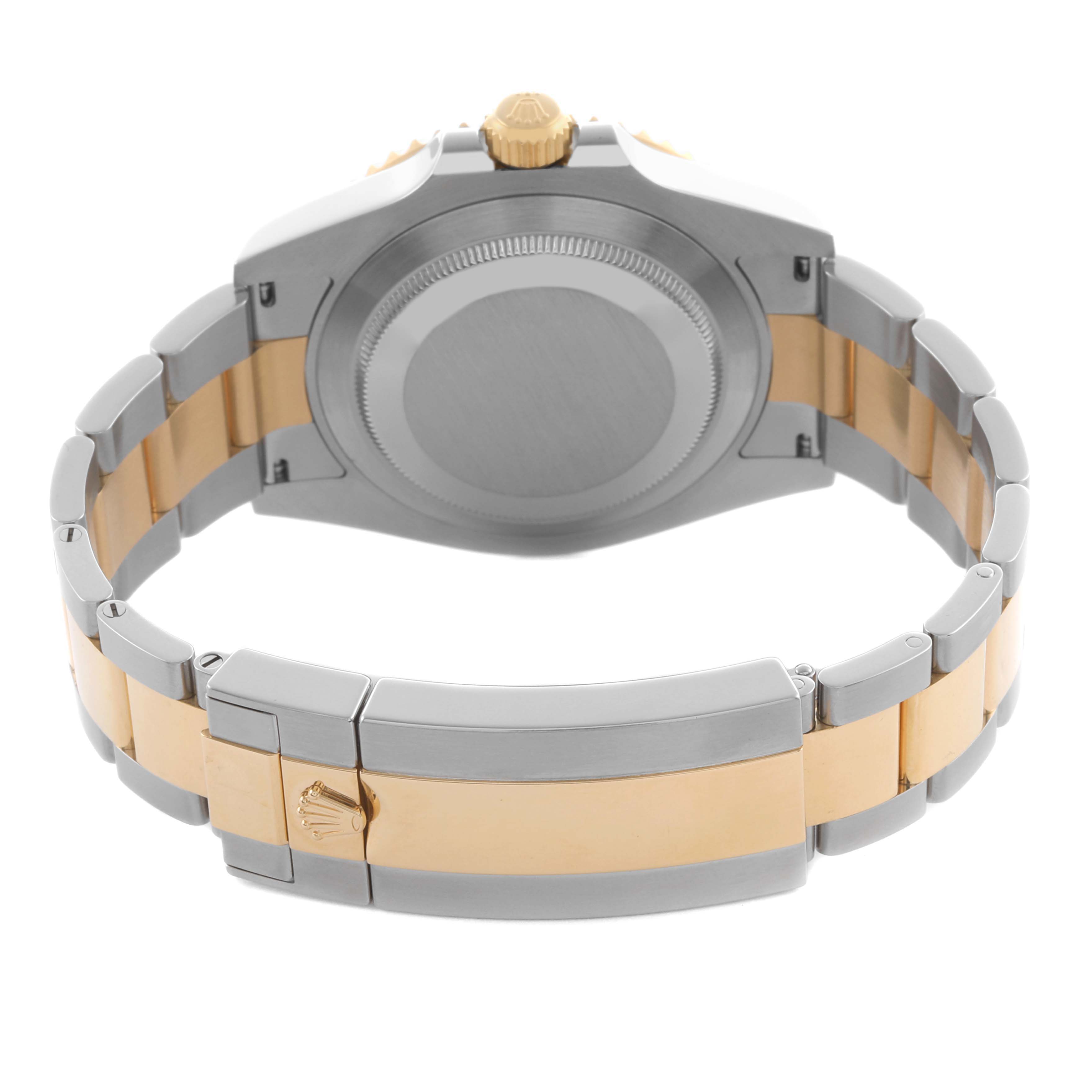 The image shows the back of a Rolex Submariner 126613LB Men's Steel and Gold (two tone) Blue Dial 126613LB Men's Steel and Gold (two tone) Blue Dial watch, highlighting the clasp, bracelet, and case back.