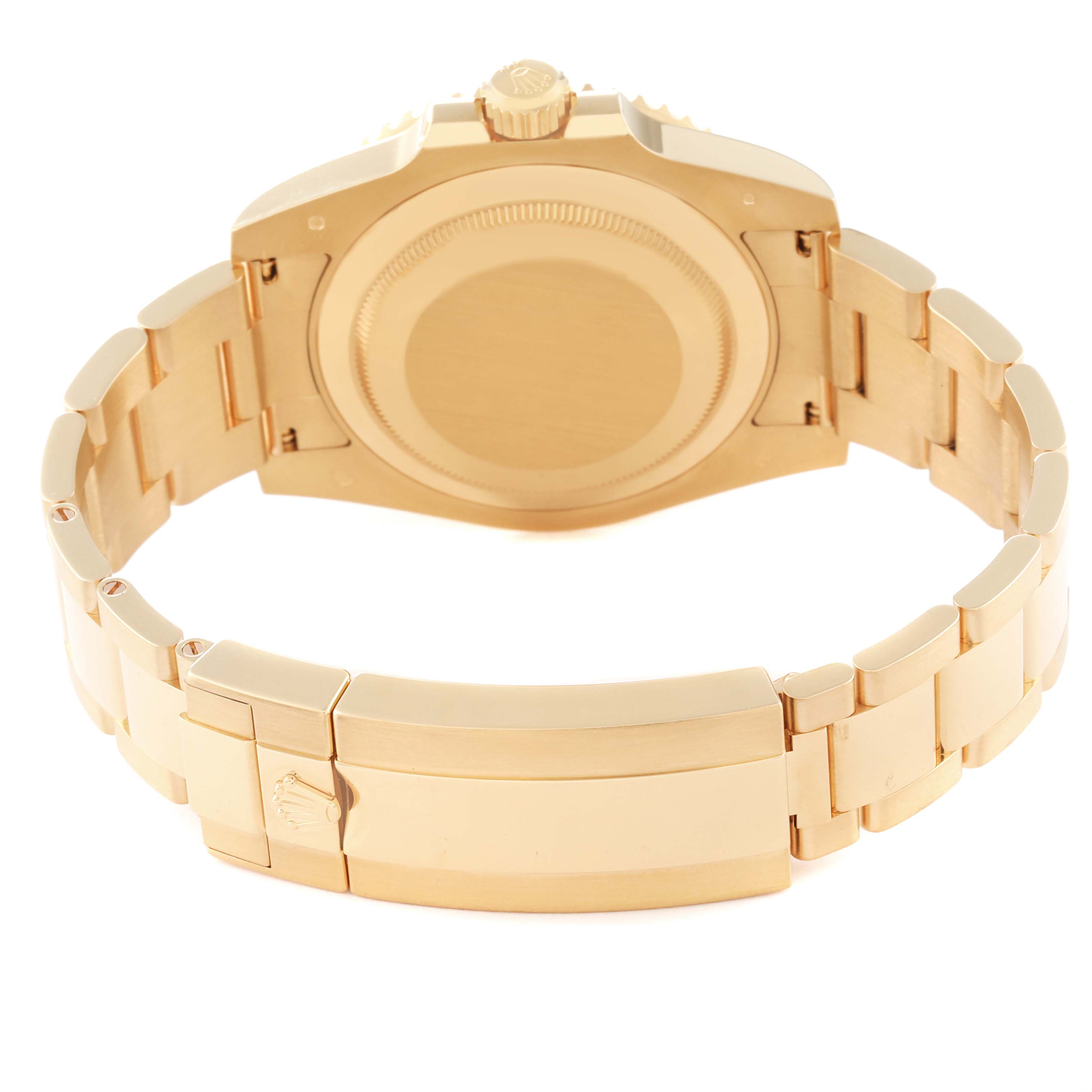 The image shows the back view and bracelet of a Rolex Submariner 116618 Men's Yellow Gold Black Dial 116618 Men's Yellow Gold Black Dial watch, highlighting the case back and clasp.