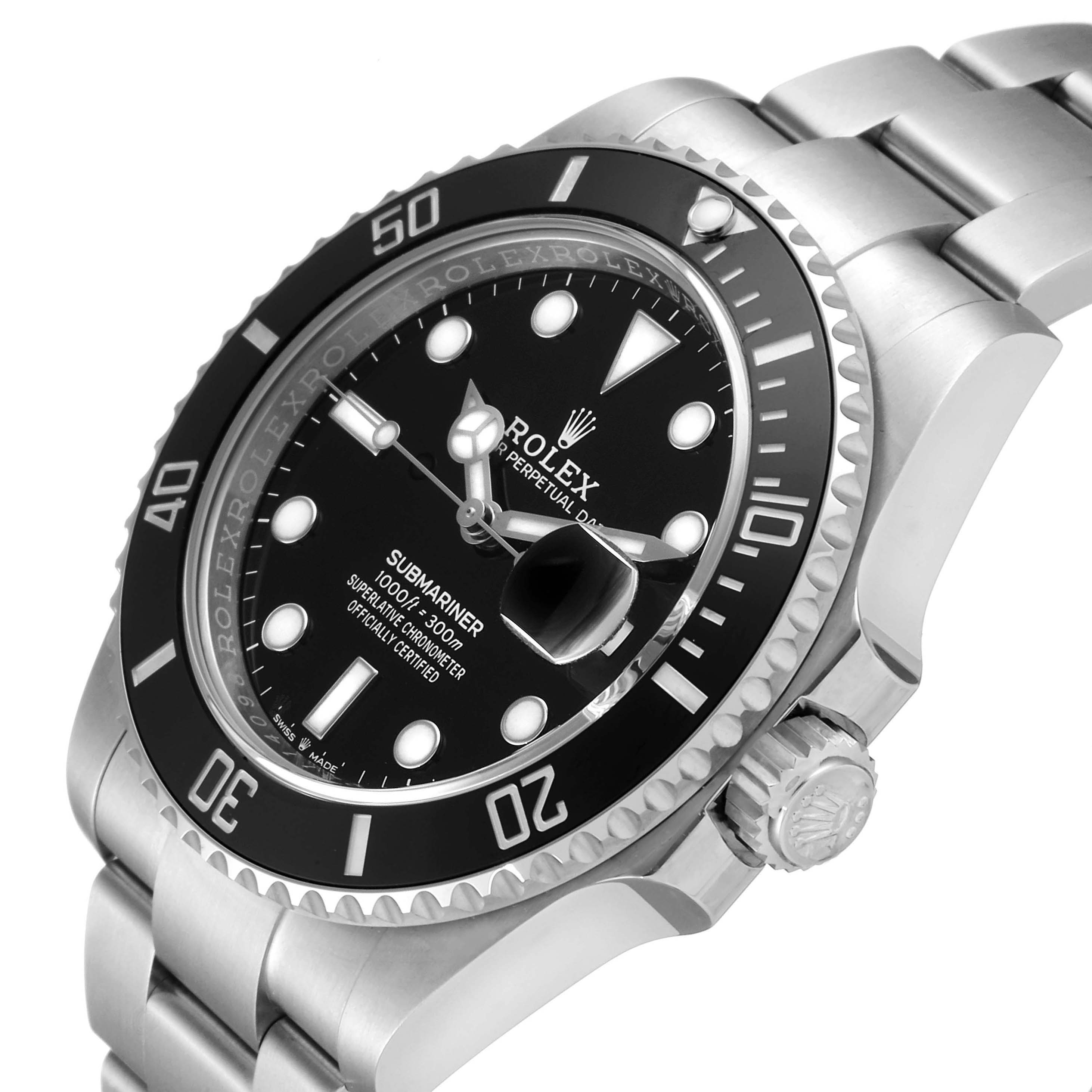 The image shows a side angle of the Rolex Submariner 126610LN Men
s Stainless Steel Black Dial 126610LN Men
s Stainless Steel Black Dial watch, highlighting the dial, bezel, crown, and part of the bracelet.