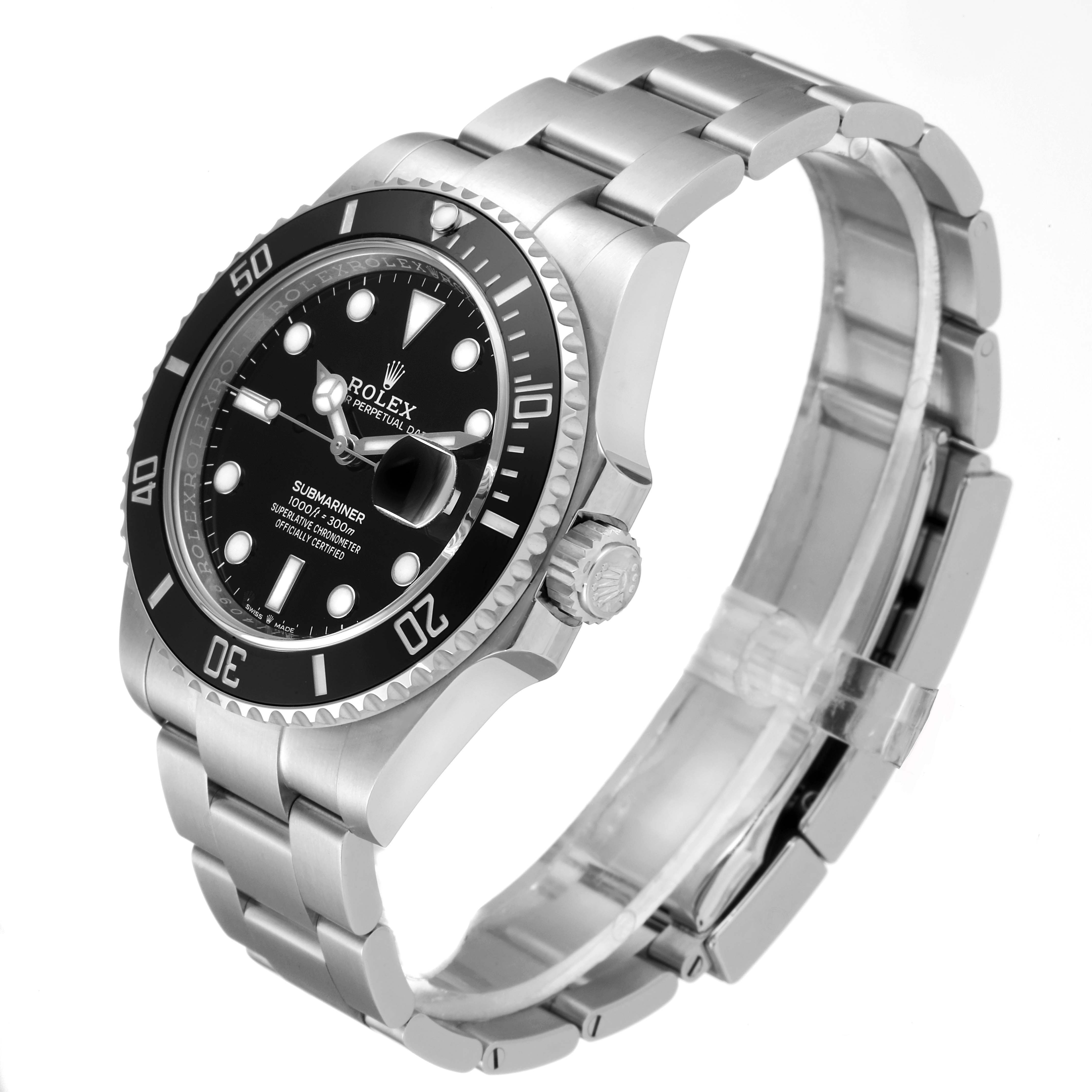 This image shows a side and partial front angle of the Rolex Submariner 126610LN Men
s Stainless Steel Black Dial 126610LN Men
s Stainless Steel Black Dial watch, featuring the bezel, crown, and bracelet.