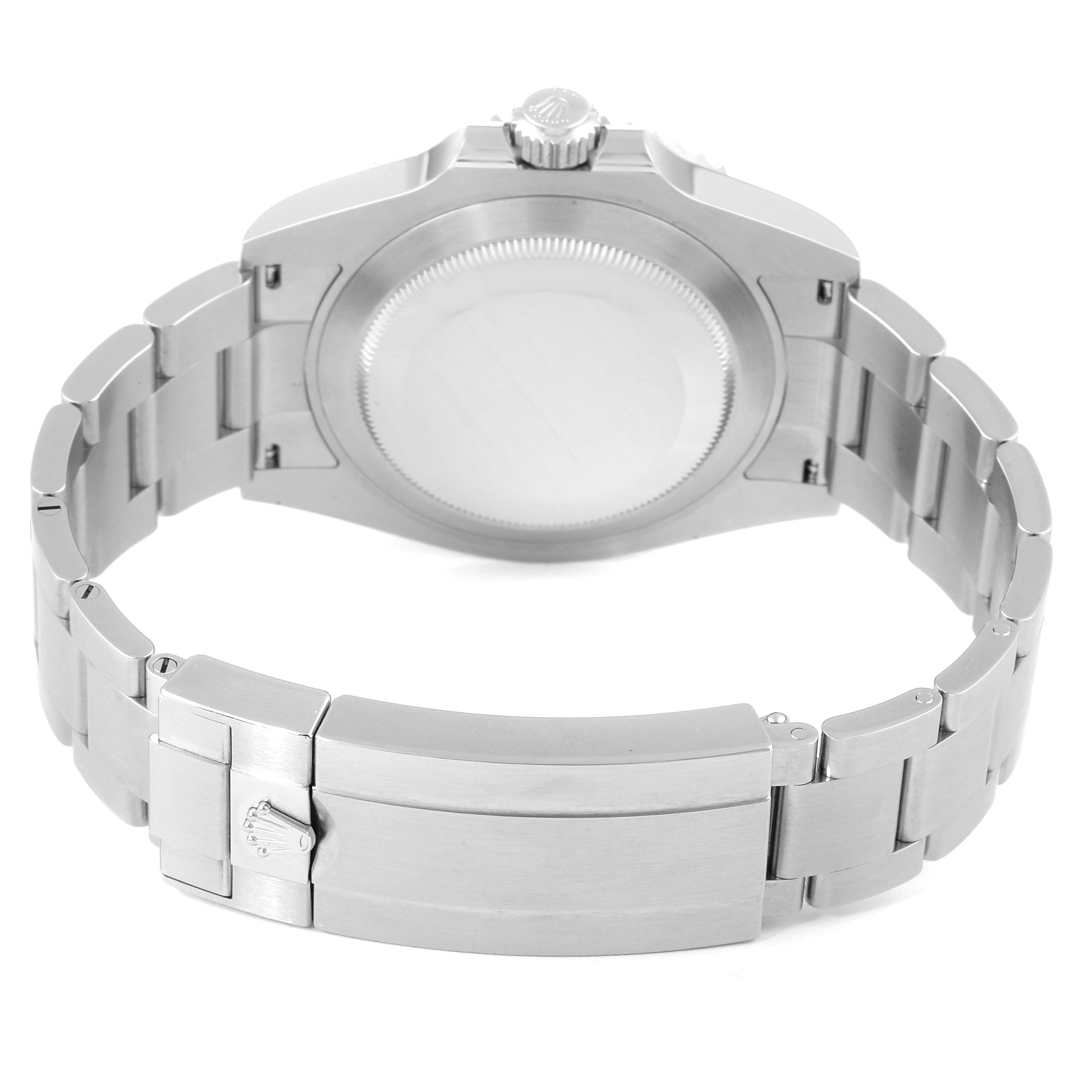 This image shows the back view of a Rolex Submariner 126610LN Men
s Stainless Steel Black Dial 126610LN Men
s Stainless Steel Black Dial watch, highlighting the case back and the clasp of the bracelet.