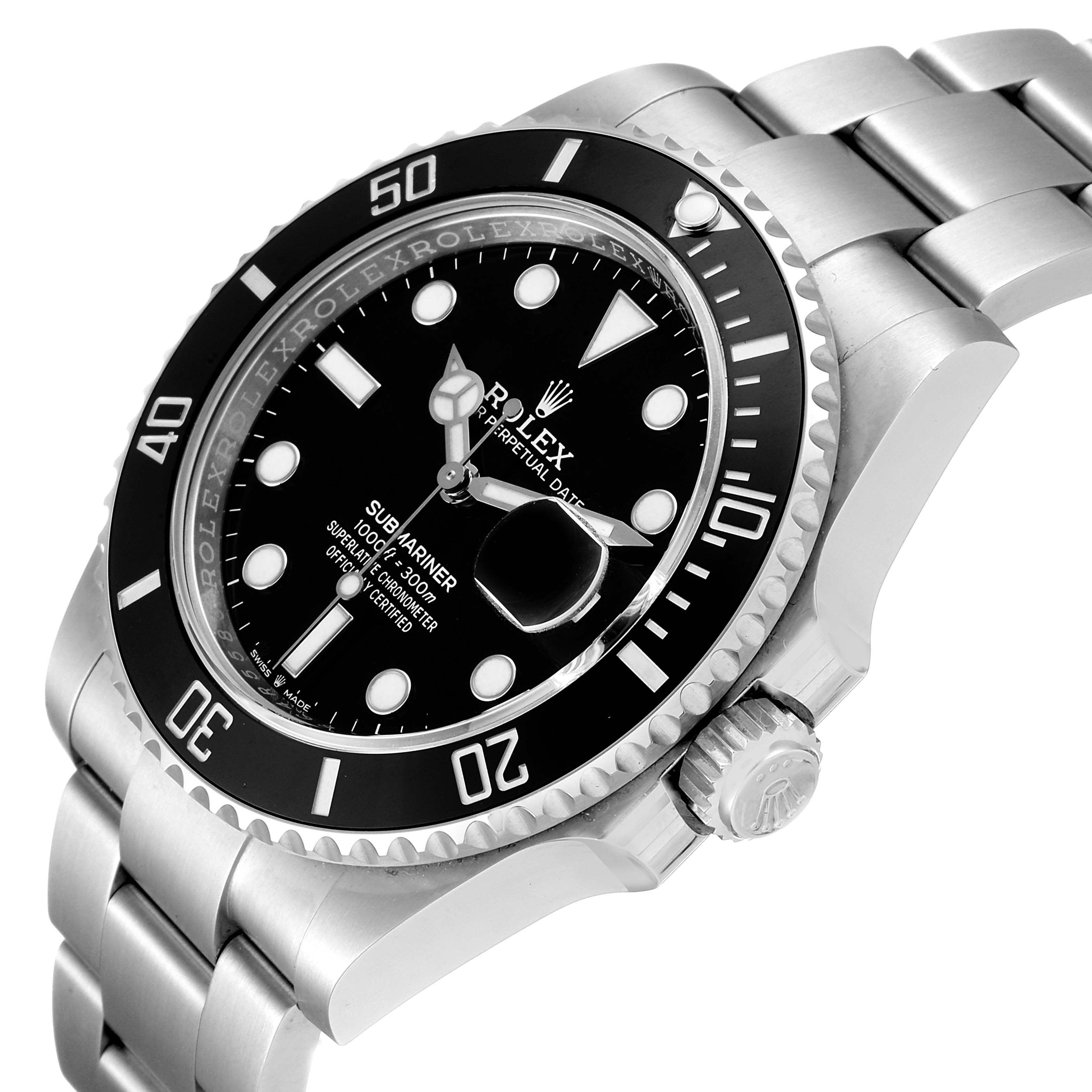 The image shows a Rolex Submariner 126610LN Men
s Stainless Steel Black Dial 126610LN Men
s Stainless Steel Black Dial watch at a side angle, highlighting the bezel, dial, and bracelet.