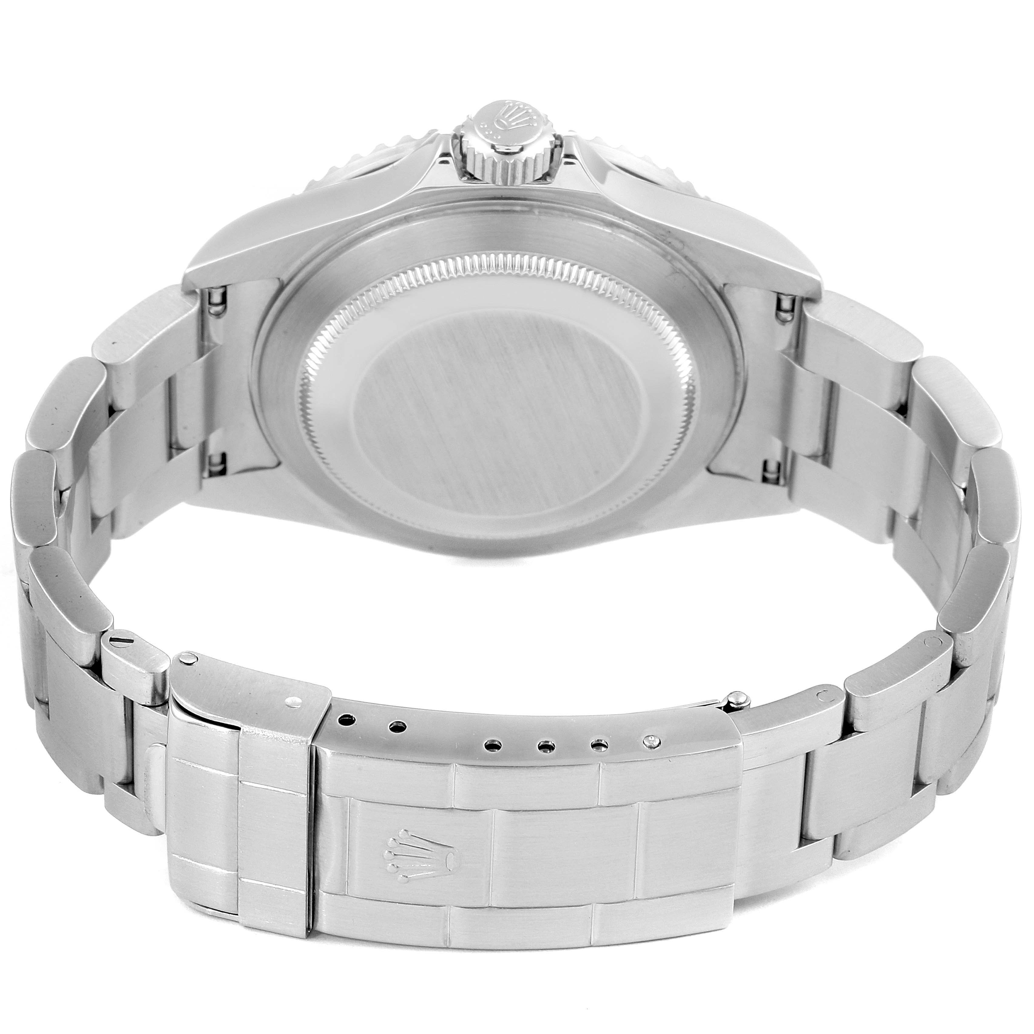 The image shows the back and bracelet of a Rolex Submariner 16610LV Men
s Stainless Steel Black Dial 16610LV Men
s Stainless Steel Black Dial watch, focusing on the clasp and case back.