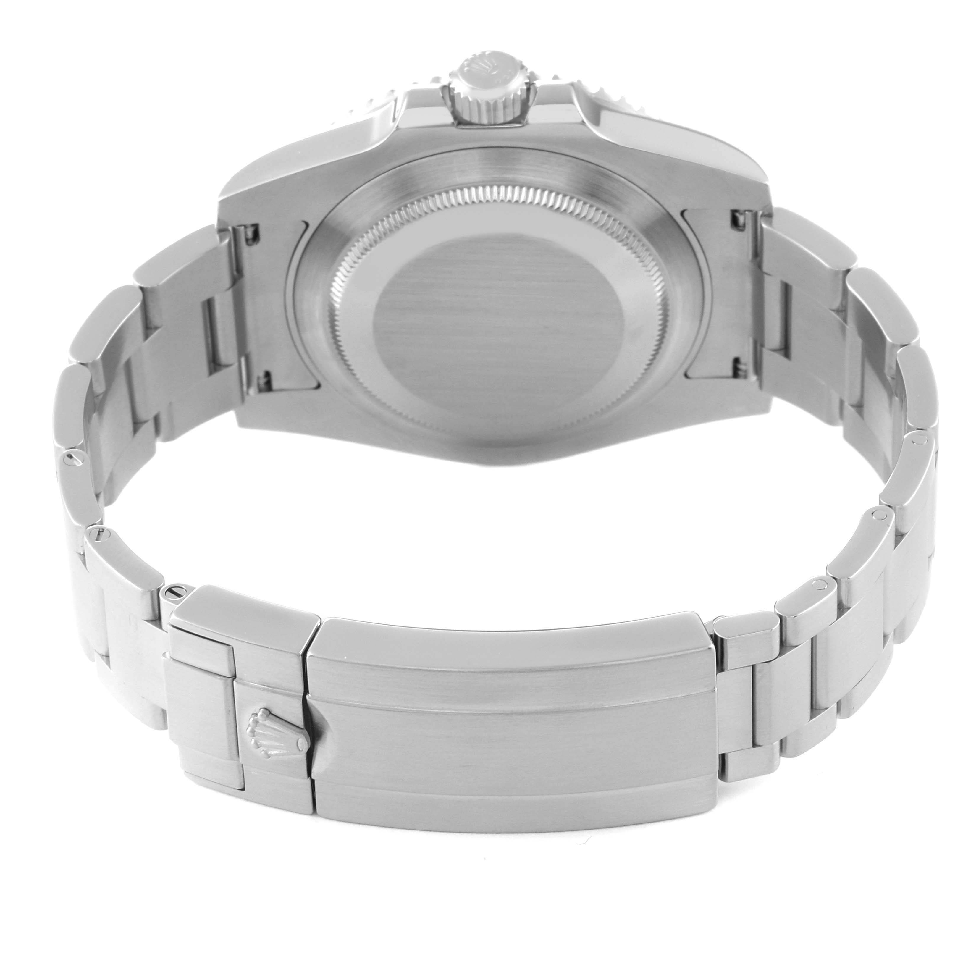 The image shows the back view of a Rolex Submariner 116610LV Men's Stainless Steel Green Dial 116610LV Men's Stainless Steel Green Dial watch focused on the bracelet and clasp.