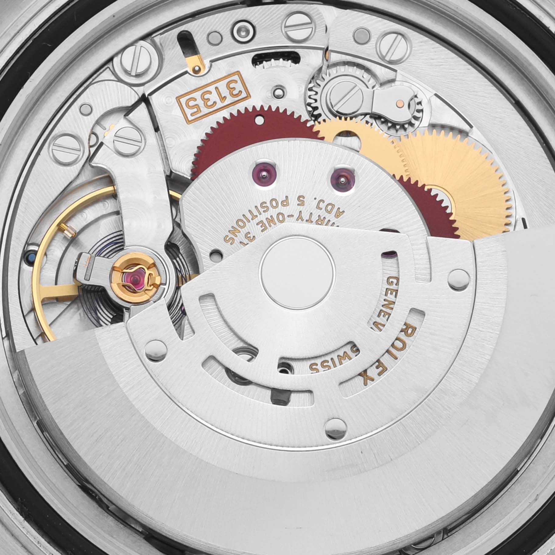 The image shows the intricate internal movement of the Rolex Yacht-Master 116621 Men's Steel and Gold (two tone) Brown Dial 116621 Men's Steel and Gold (two tone) Brown Dial, displaying gears and mechanical components.
