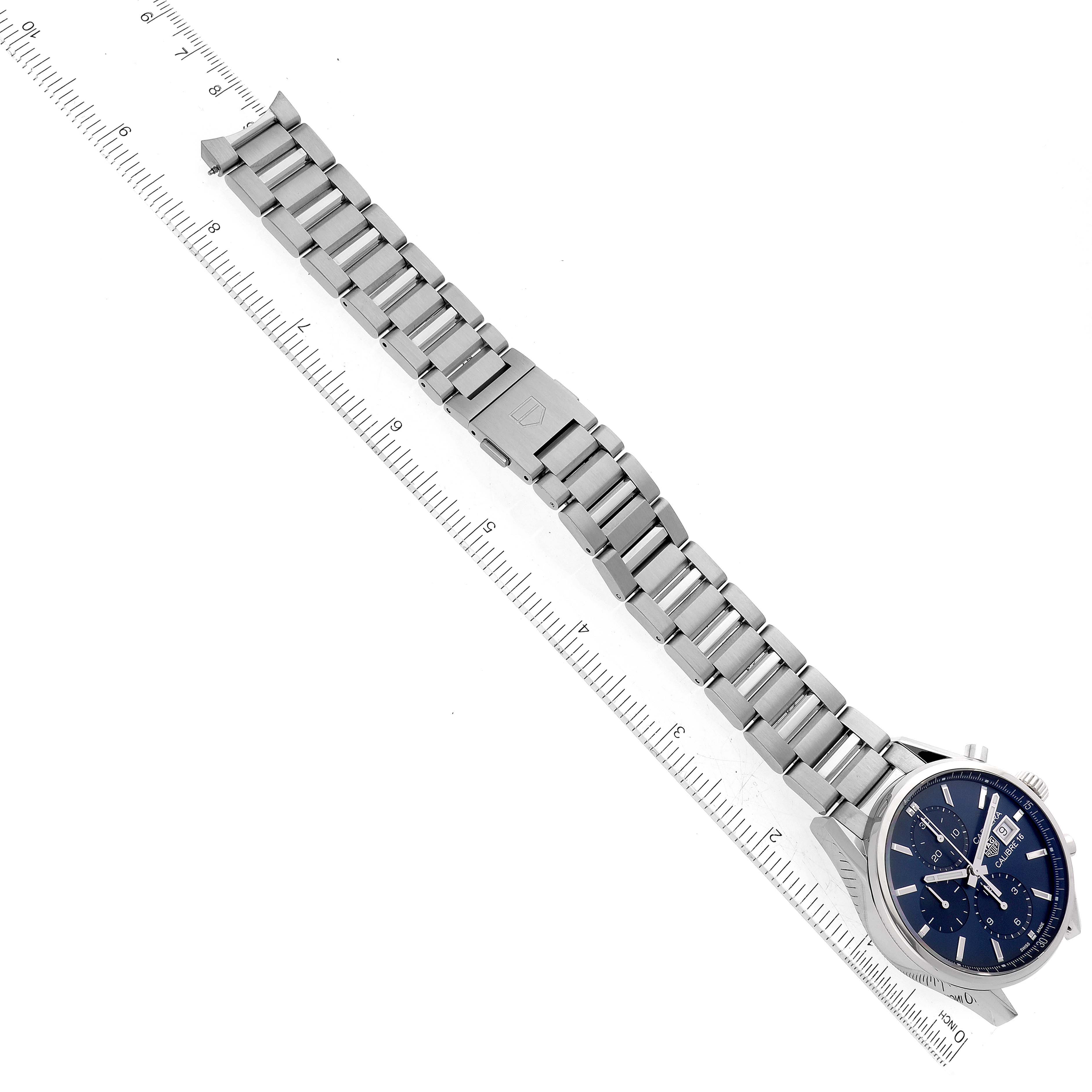 The image shows a Tag Heuer Carrera CBK2112.BA0715 Men's Stainless Steel Blue Dial CBK2112.BA0715 Men's Stainless Steel Blue Dial watch at a slight diagonal angle, highlighting its stainless steel bracelet and clasp.