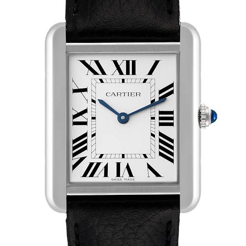 Photo of Cartier Tank Solo Steel Silver Dial Black Strap Mens Watch WSTA0028 Box Papers