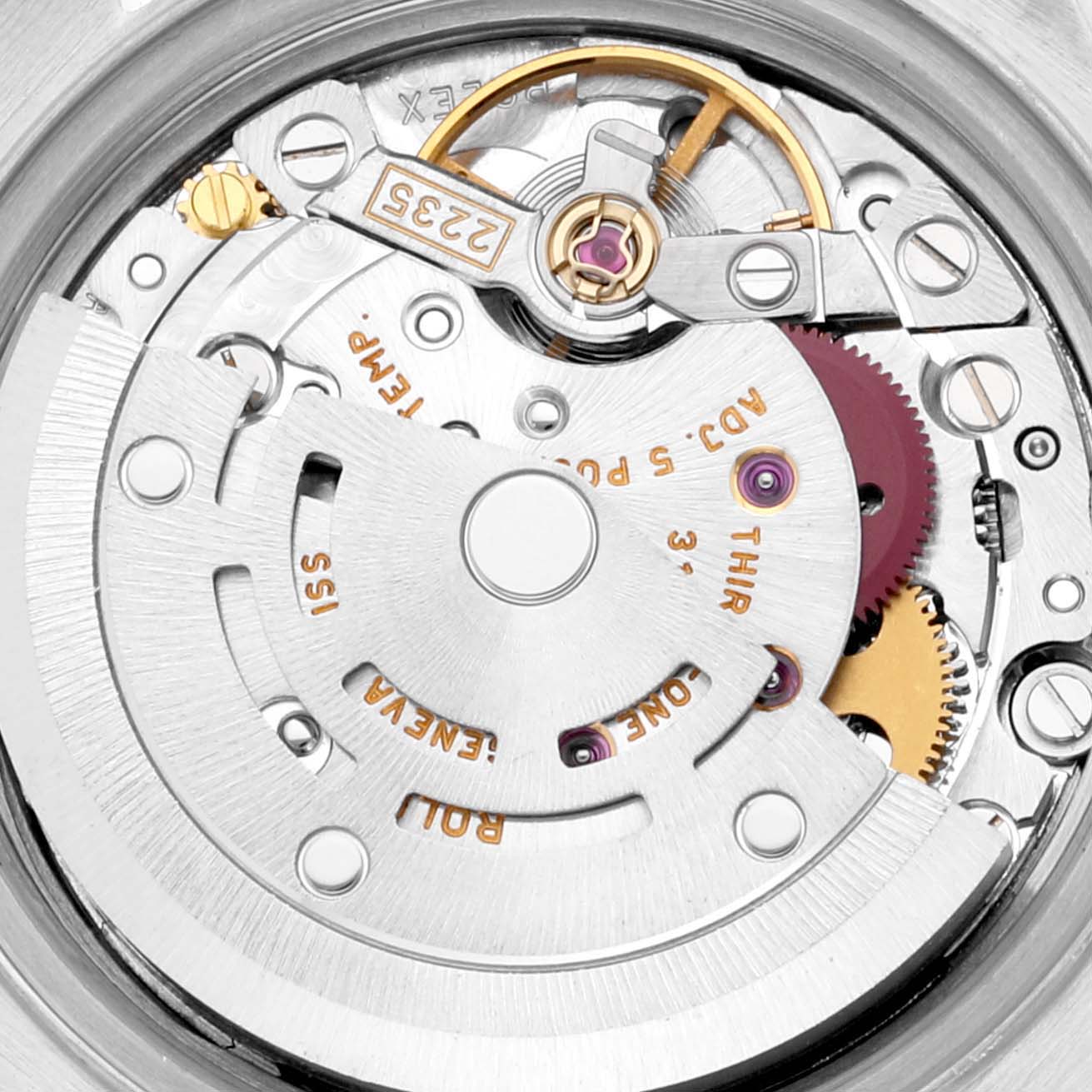 This image shows the movement and internal mechanism of a Rolex Datejust 79174 Women's Stainless Steel Silver Dial 79174 Women's Stainless Steel Silver Dial watch from a close-up, top-down angle.