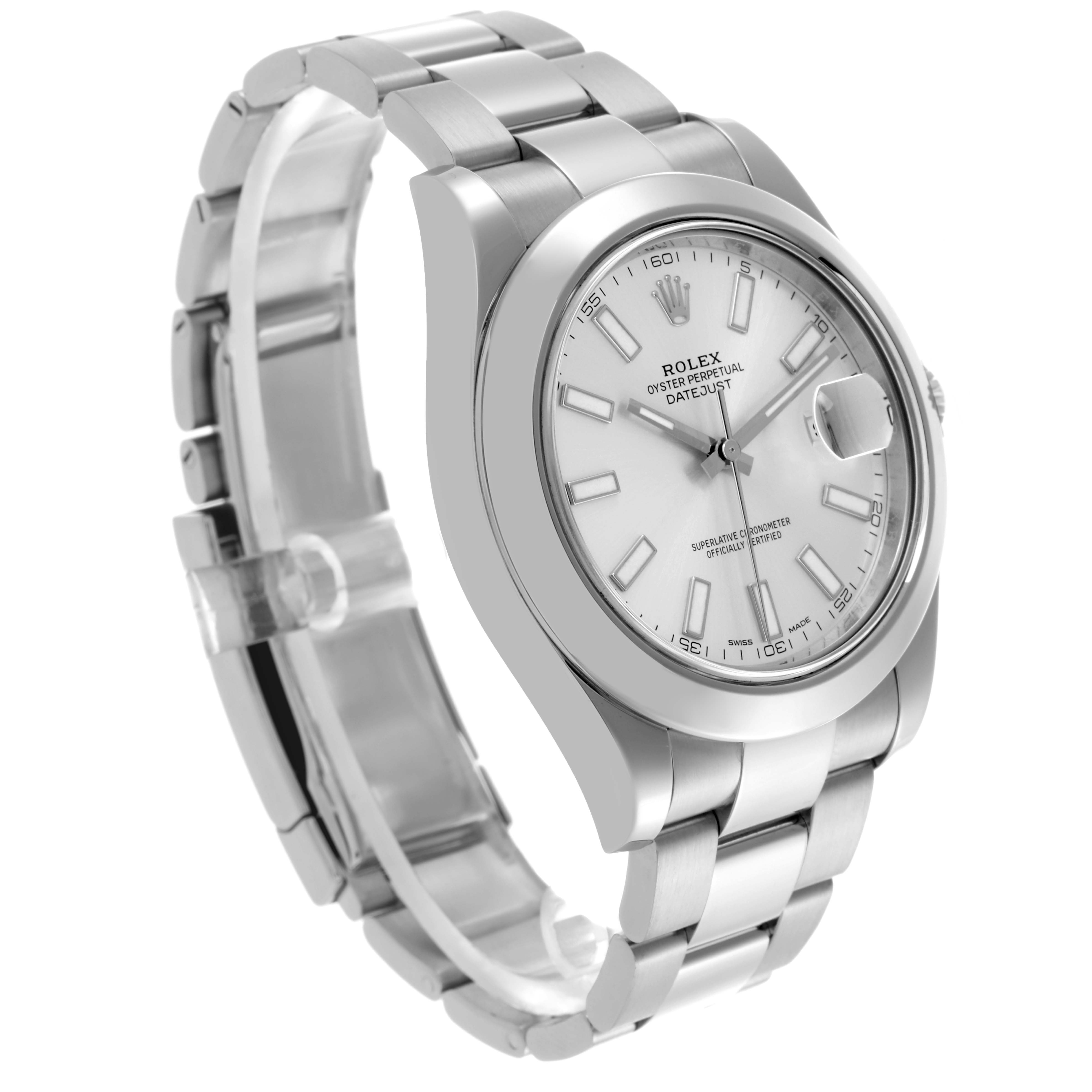 The Rolex Datejust 41 116300 Men
s Stainless Steel Silver Dial 116300 Men
s Stainless Steel Silver Dial watch is shown at a three-quarter angle, highlighting the dial, case, and bracelet.