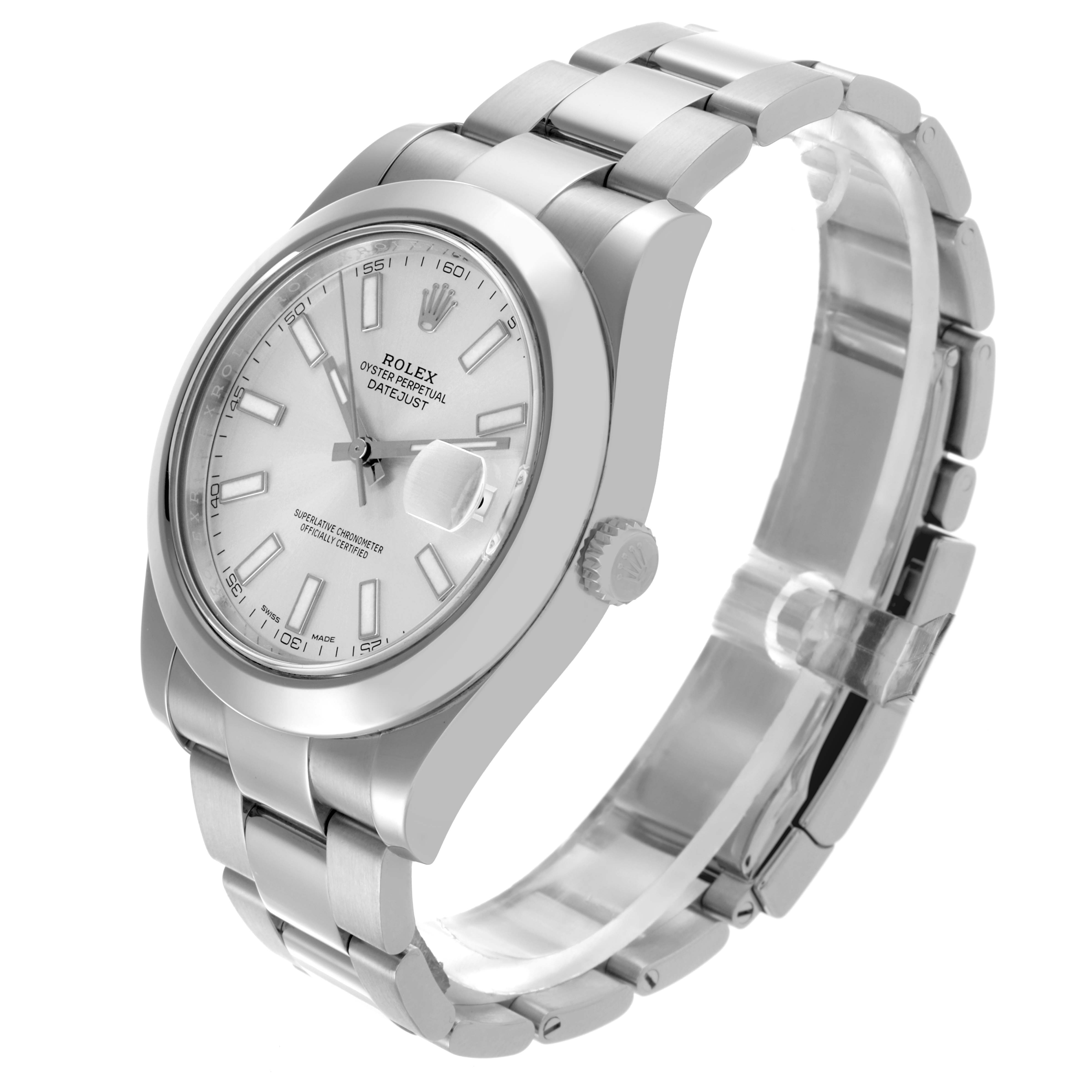 The Rolex Datejust 41 116300 Men
s Stainless Steel Silver Dial 116300 Men
s Stainless Steel Silver Dial is shown at a three-quarter angle, highlighting the dial, bezel, crown, and bracelet.