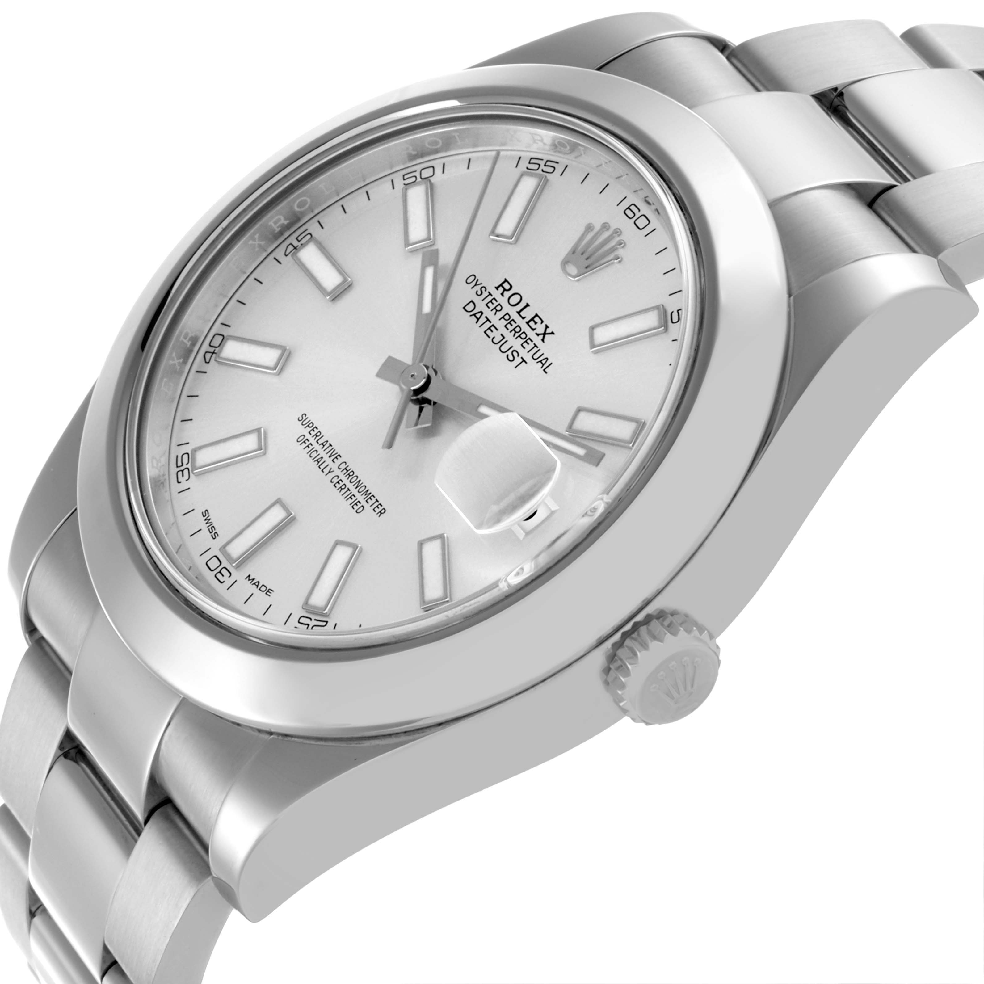 The Rolex Datejust 41 116300 Men
s Stainless Steel Silver Dial 116300 Men
s Stainless Steel Silver Dial is angled to show the face, bezel, crown, and part of the bracelet.