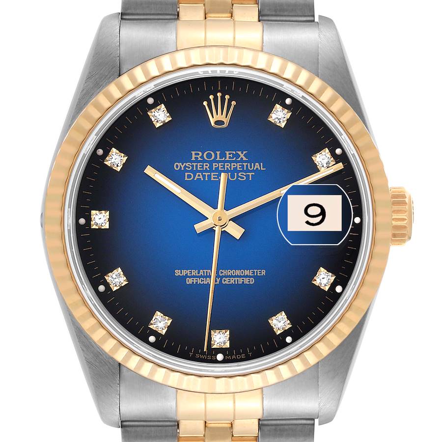 Rolex Datejust Steel Yellow Gold Vignette Diamond Dial Mens Watch 16233 Papers SwissWatchExpo