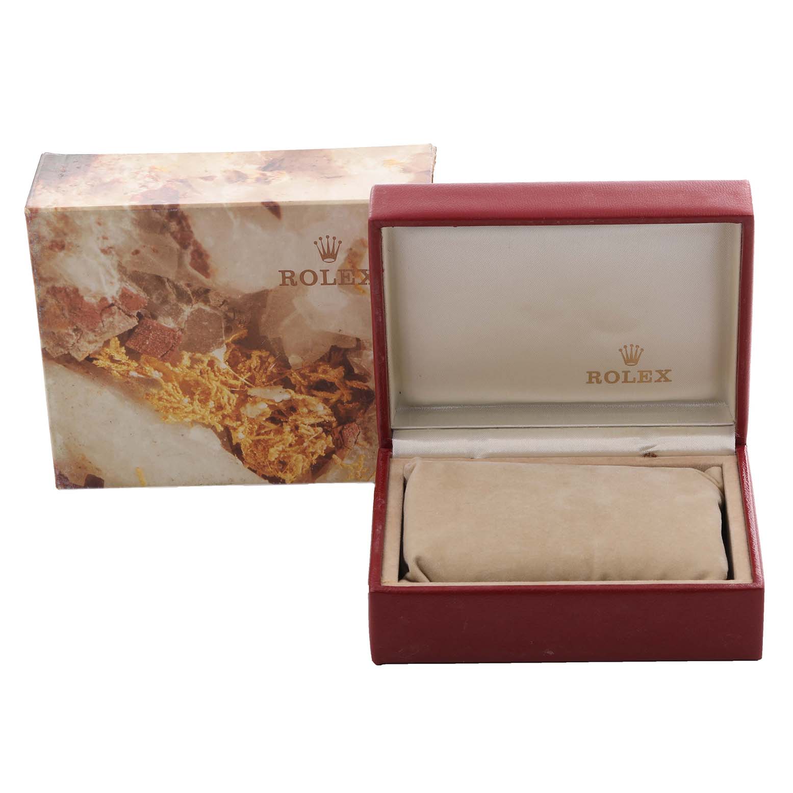 The image shows the box and cushion for a Rolex Datejust 69173 Women's Steel and Gold (two tone) Black Dial 69173 Women's Steel and Gold (two tone) Black Dial watch, with the box open and placed at an angle.