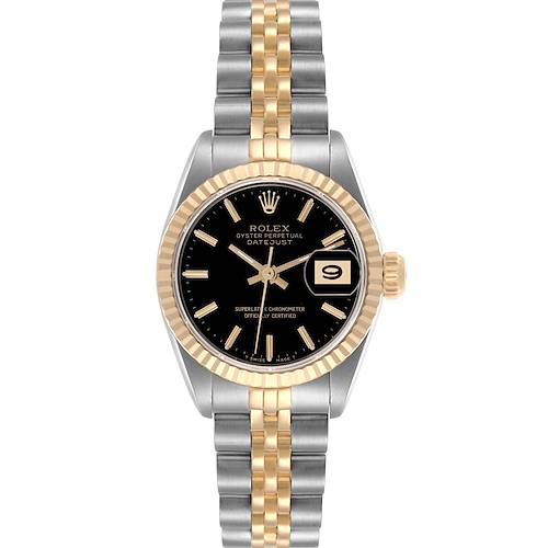 The Rolex Datejust watch is shown from a top-down angle, displaying its dial, bezel, and bracelet.