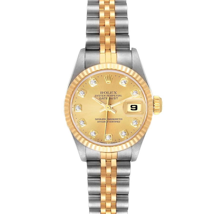 Rolex Datejust Steel Yellow Gold Champagne Diamond Dial Ladies Watch 69173 SwissWatchExpo