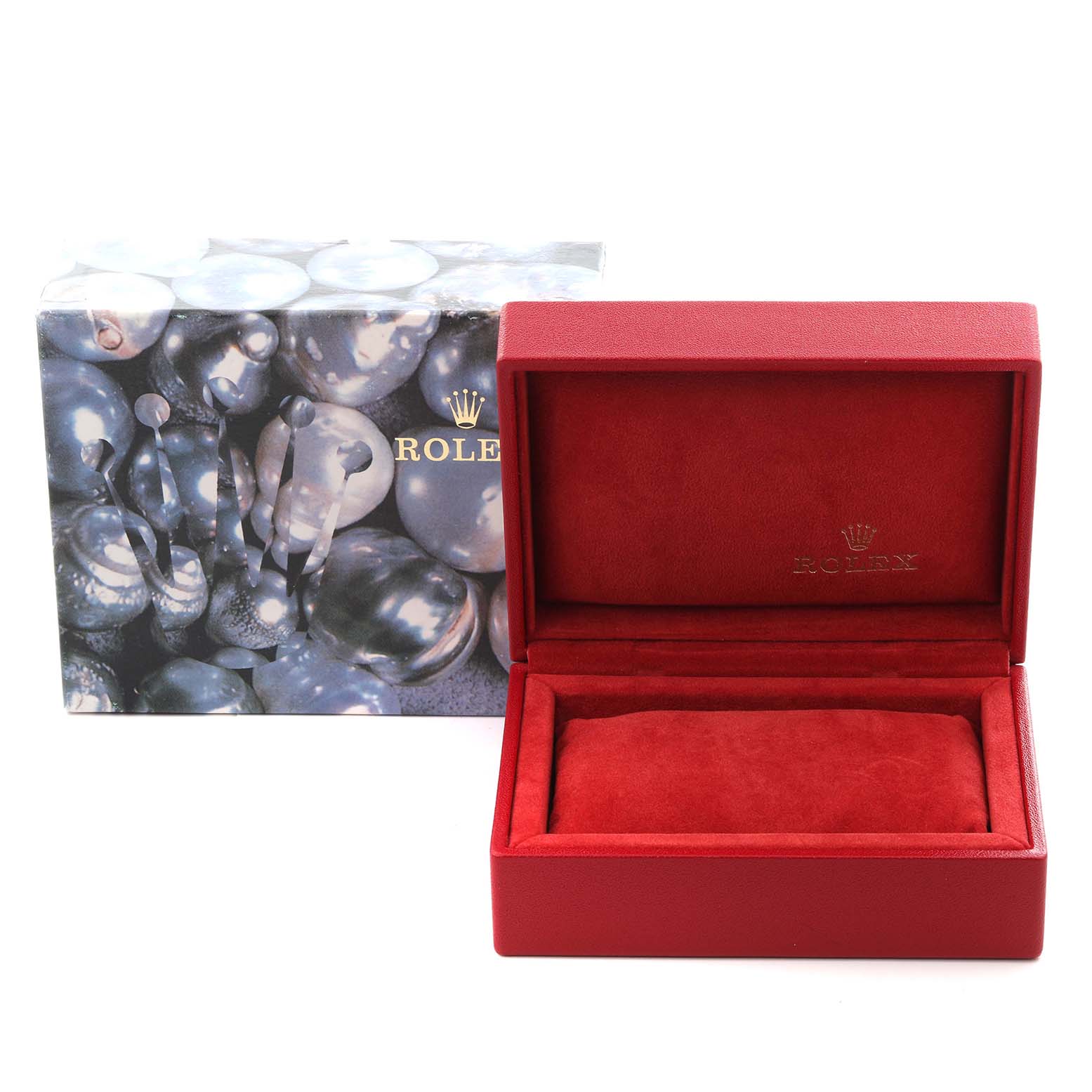 The image shows a Rolex Datejust 79173 Women's Steel and Gold (two tone) Champagne Dial 79173 Women's Steel and Gold (two tone) Champagne Dial watch box and outer packaging from a frontal angle.