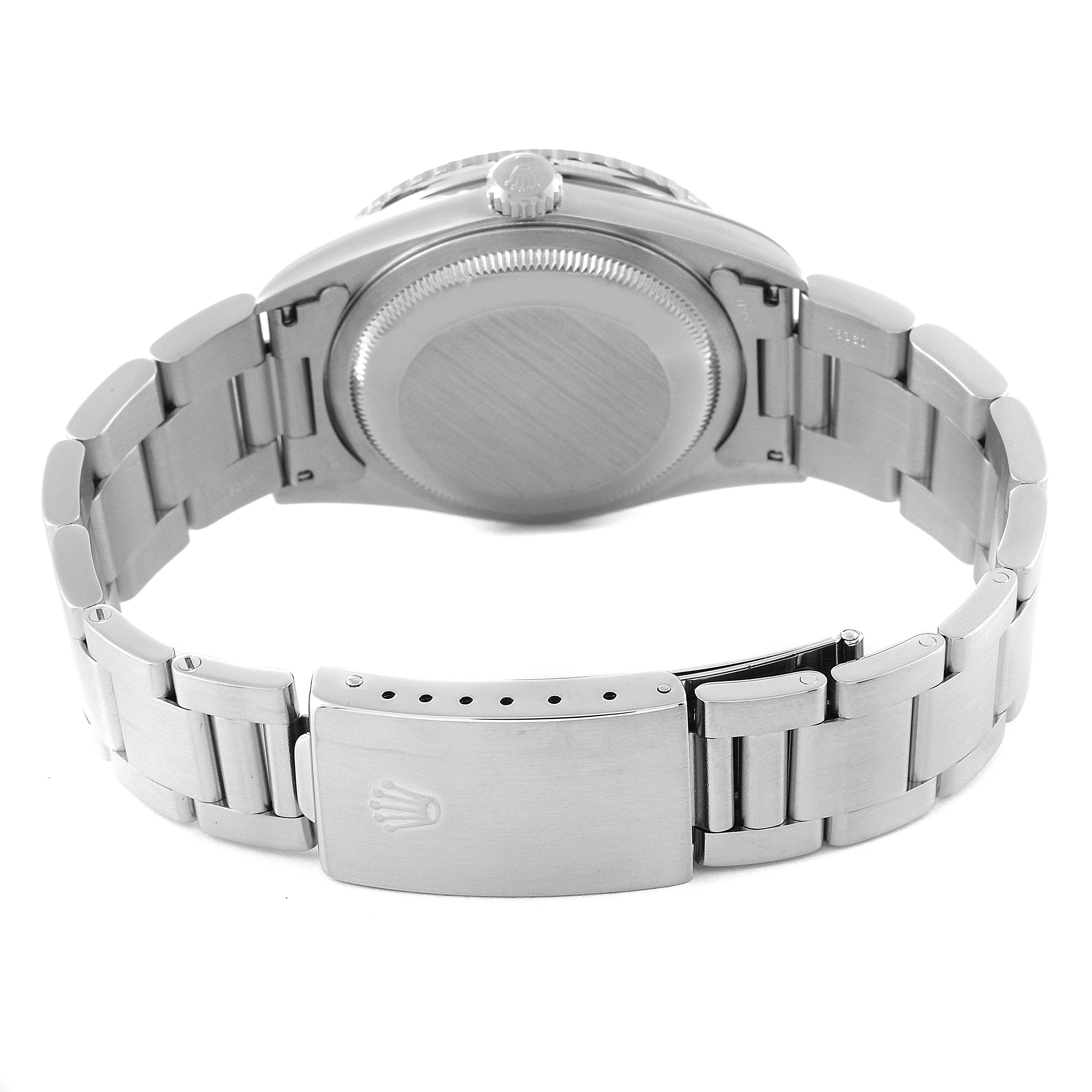 This image shows the back view of a Rolex Turn-o-Graph 16264 Men
s Stainless Steel Blue Dial 16264 Men
s Stainless Steel Blue Dial, highlighting the case back and bracelet clasp.