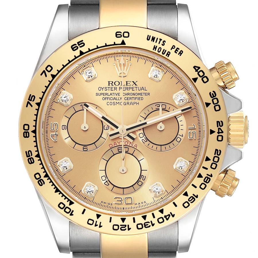 Rolex Daytona Steel Yellow Gold Diamond Dial Mens Watch 116503 Box Card SwissWatchExpo