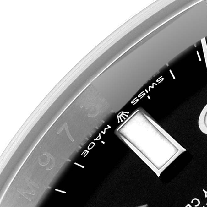 The image shows a close-up of the dial edge and bezel of a Rolex Explorer 226570 Men's Stainless Steel Black Dial 226570 Men's Stainless Steel Black Dial, focusing on the "Swiss Made" text and hour marker.