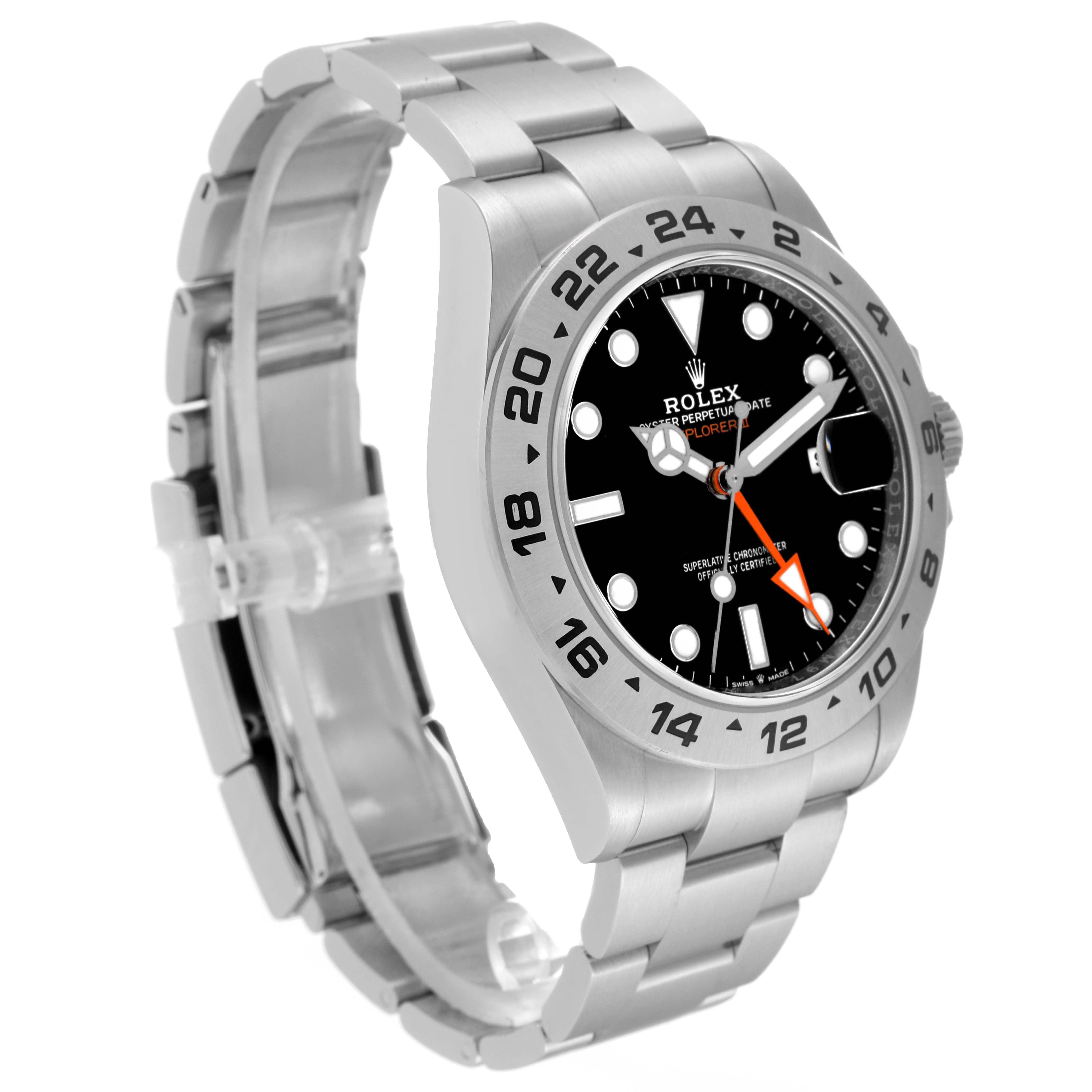 The Rolex Explorer 226570 Men's Stainless Steel Black Dial 226570 Men's Stainless Steel Black Dial watch is shown at a three-quarter angle, displaying the face, bezel, and part of the bracelet.