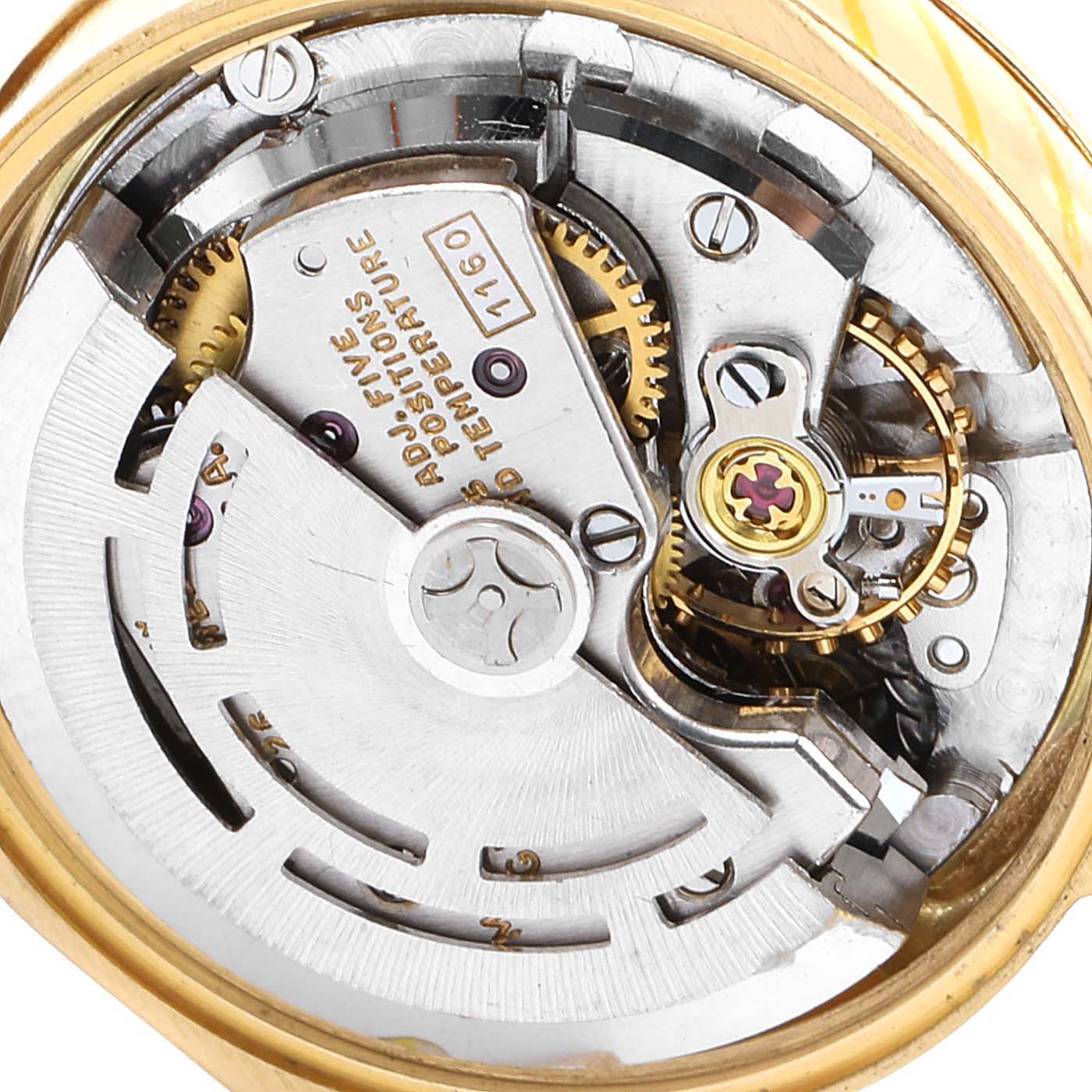 The image shows a close-up of the movement and internal mechanism of a Rolex President 6517 Women's Yellow Gold Silver Dial 6517 Women's Yellow Gold Silver Dial model watch.