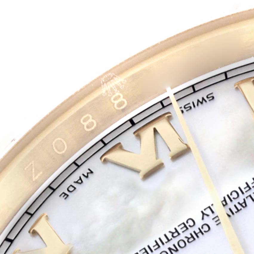 The image shows a close-up of the dial edge and Roman numeral markers on a Rolex President 118238 Men's Yellow Gold Mother of Pearl Dial 118238 Men's Yellow Gold Mother of Pearl Dial watch.