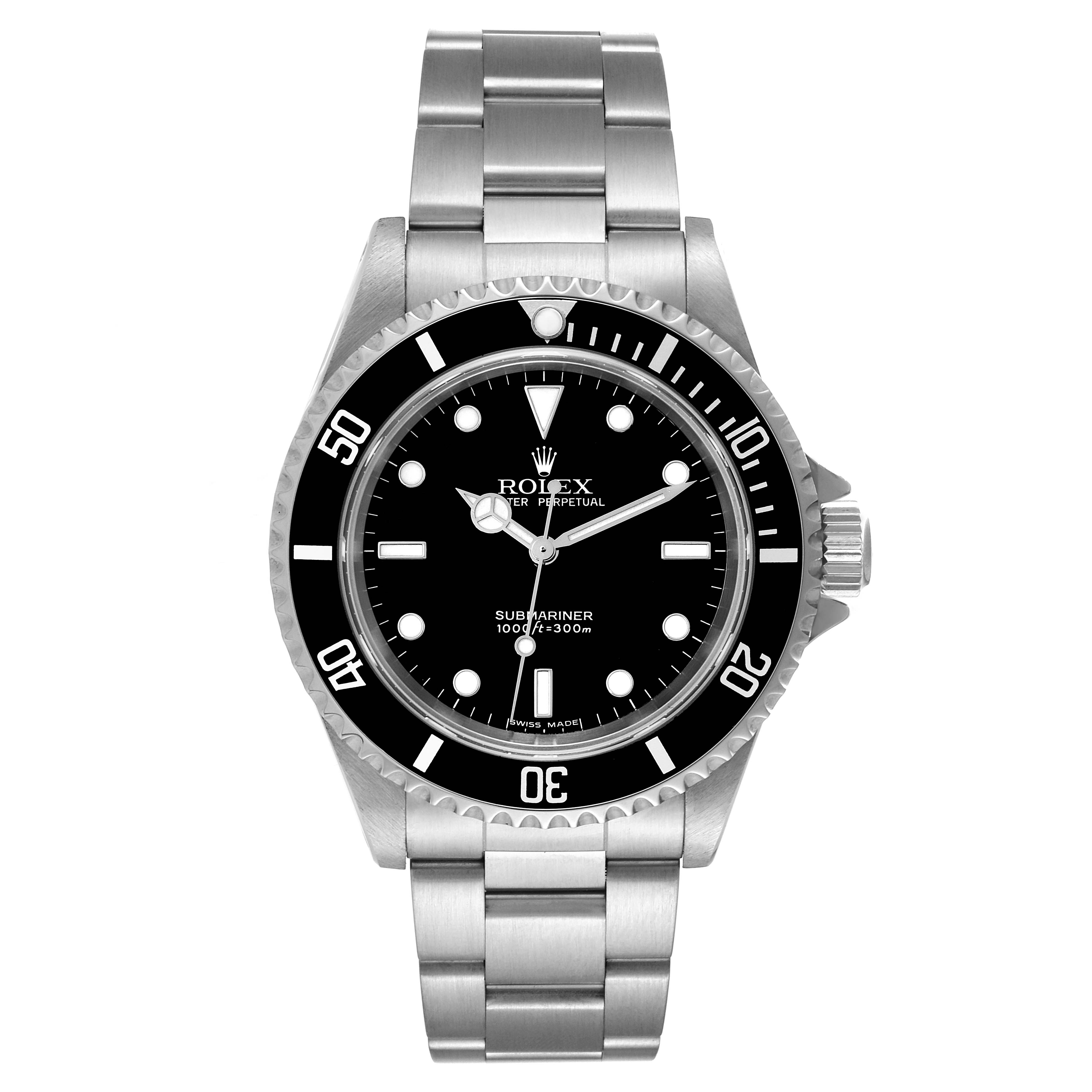 The image shows a front view of a Rolex Submariner 14060M Men's Stainless Steel Black Dial 14060M Men's Stainless Steel Black Dial watch, displaying the dial, bezel, and stainless steel bracelet.