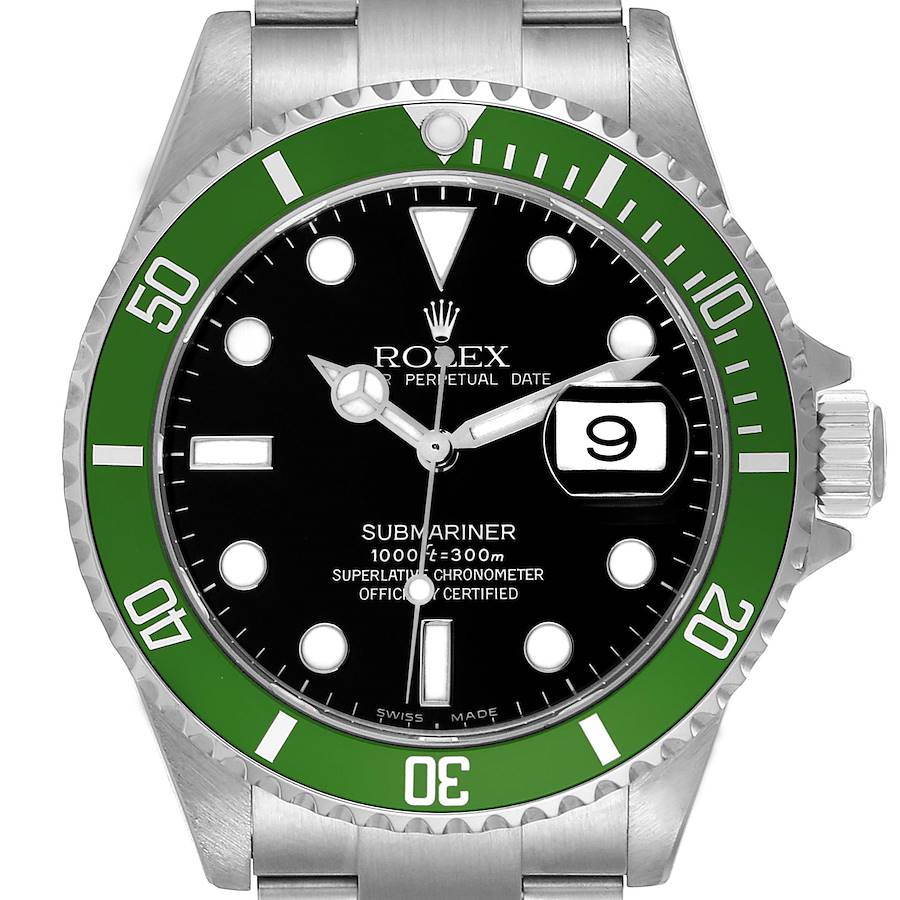 Rolex Submariner Kermit Green 50th Anniversary Flat 4 Steel Mens Watch 16610LV SwissWatchExpo