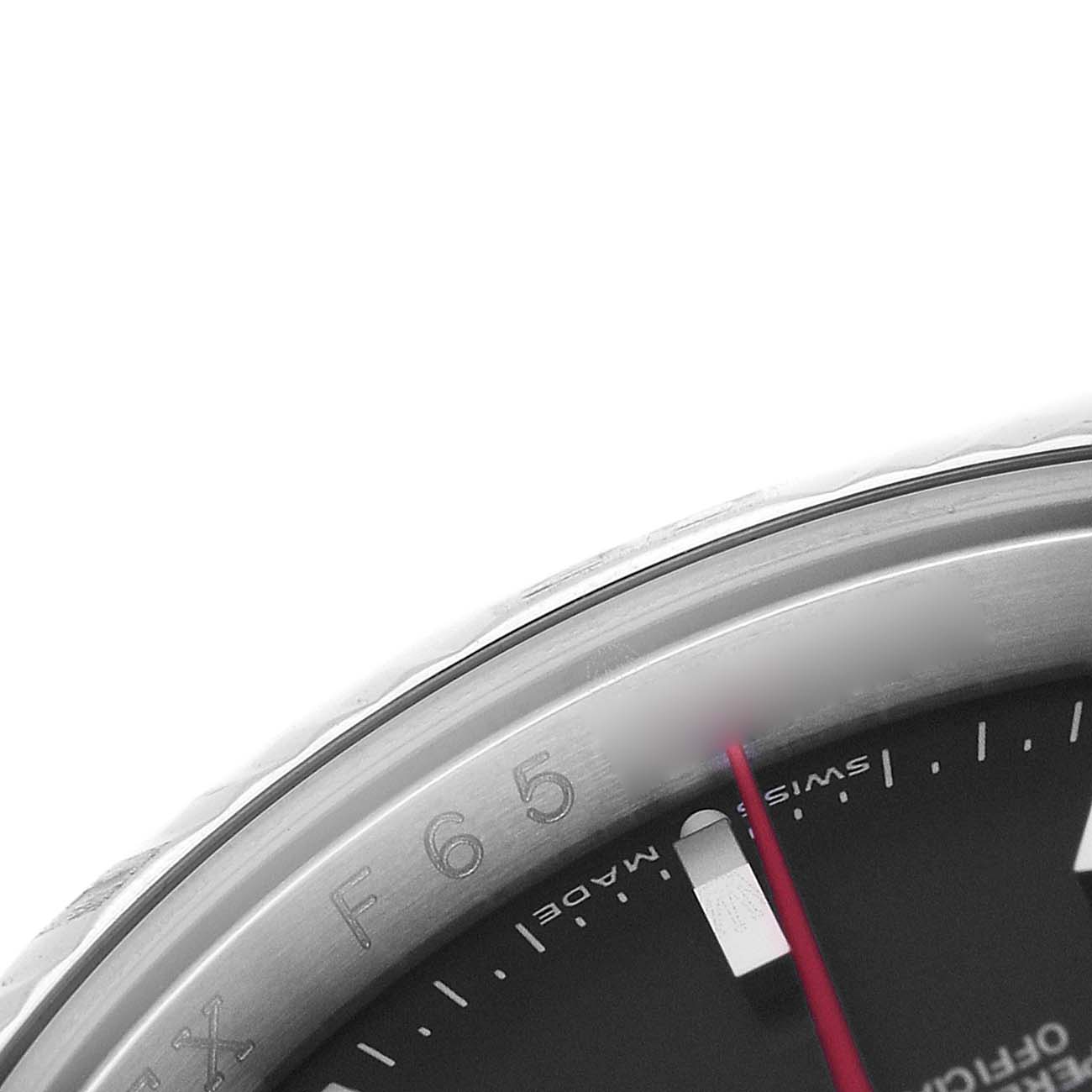 The image shows a close-up of the Rolex Turn-o-Graph 116264 Men's Stainless Steel Black Dial watch, focusing on the bezel and part of the dial.