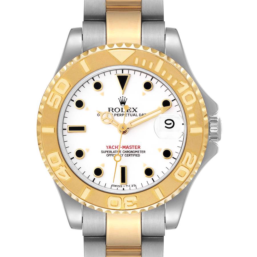 Rolex Yachtmaster 35 Midsize Steel Yellow Gold White Dial Mens Watch 68623 SwissWatchExpo