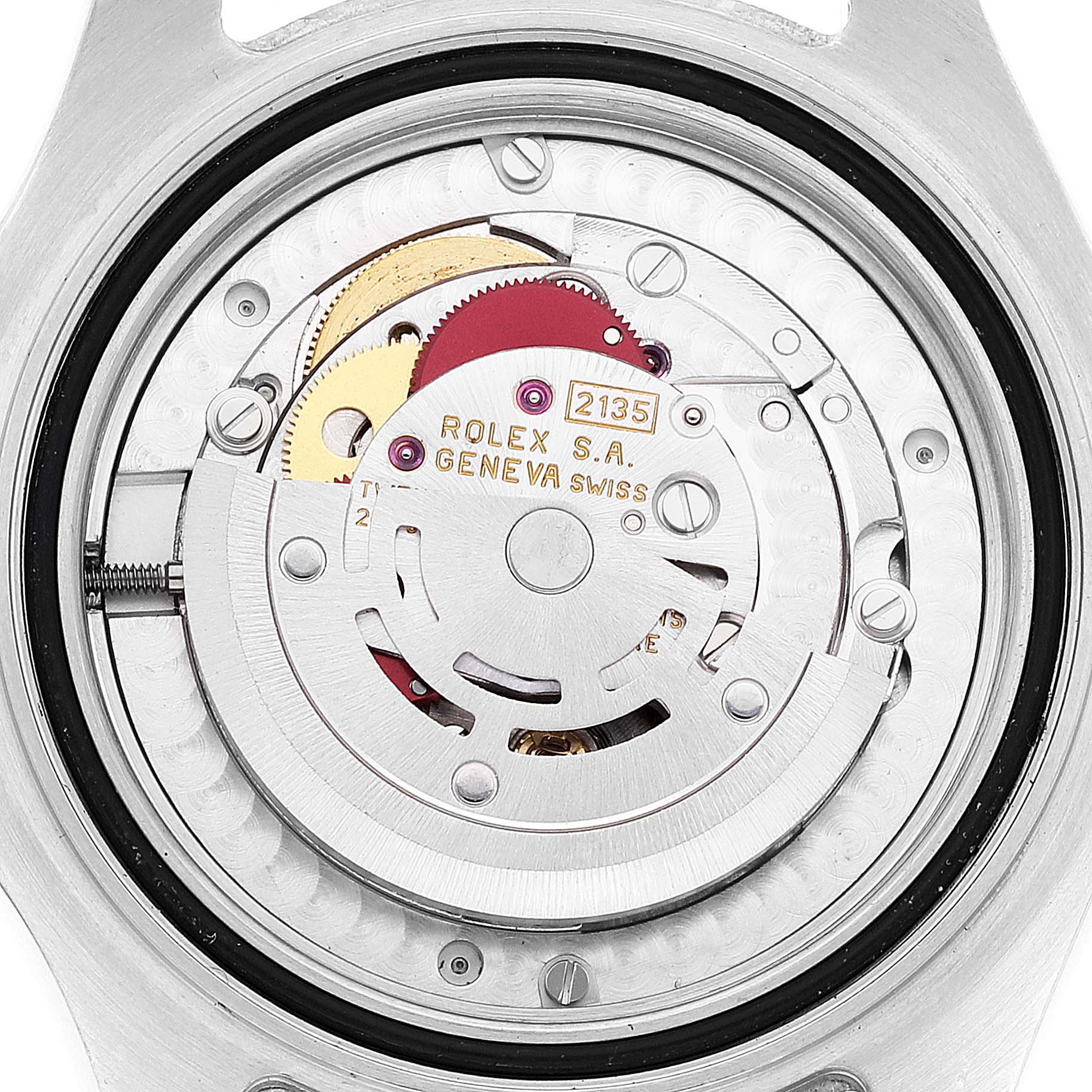 The image shows a detailed view of the movement mechanism inside a Rolex Yacht-Master 68623 Men's Steel and Gold (two tone) White Dial 68623 Men's Steel and Gold (two tone) White Dial watch.
