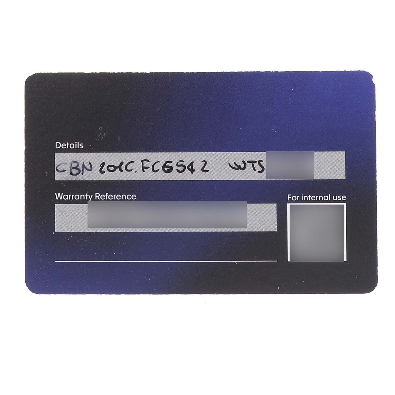 This image shows a warranty card for the Tag Heuer Carrera CBN201C.FC6542 Men's Stainless Steel Black Dial model, displaying details and a warranty reference section.