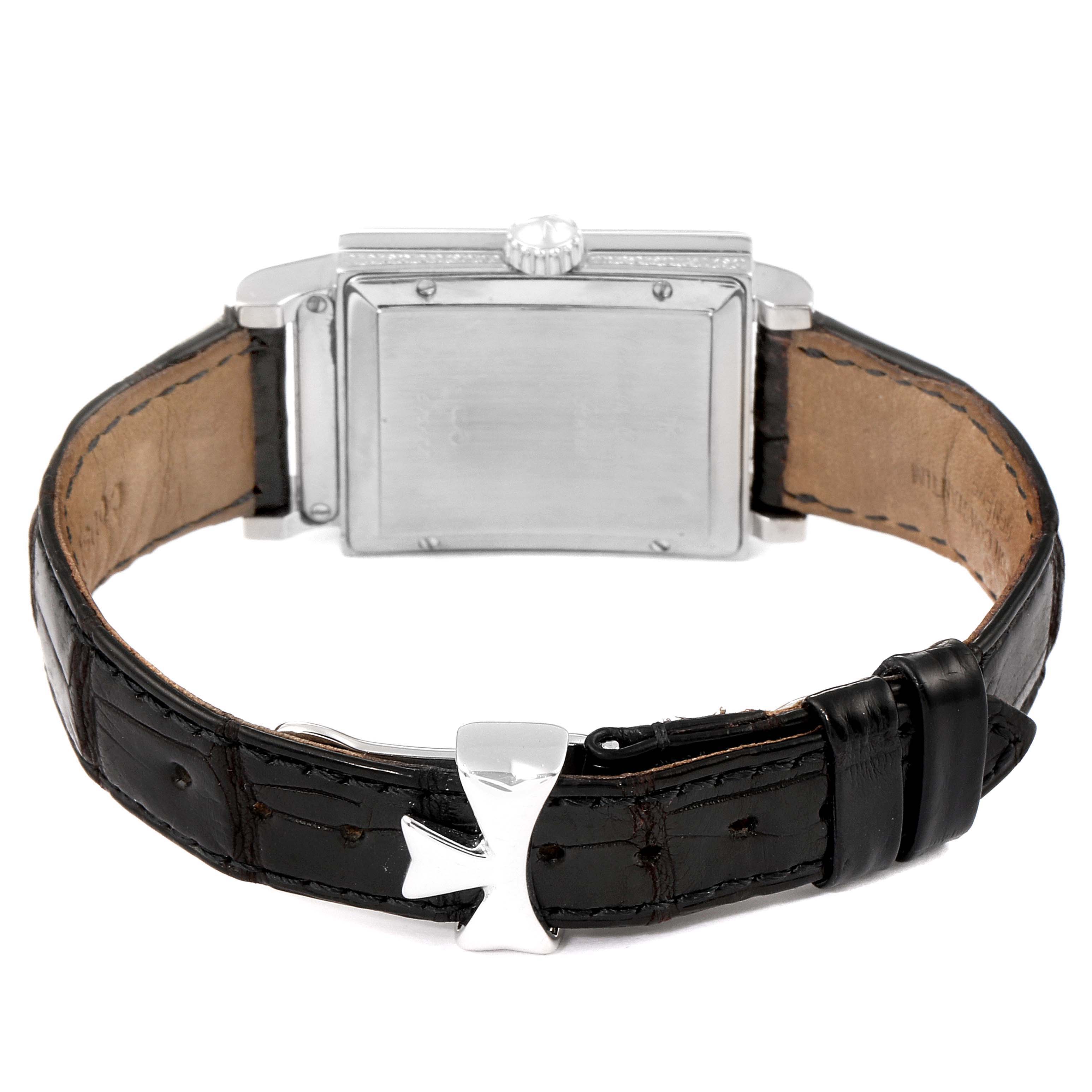 The image displays the backside of a Vintage Vacheron Constantin watch with a focus on the case, crown, and leather strap.