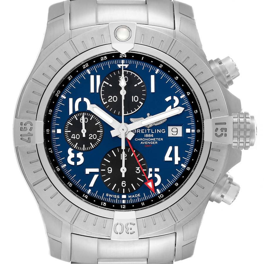 Breitling Avenger Chronograph GMT 45 Steel Mens Watch A24315 Unworn SwissWatchExpo