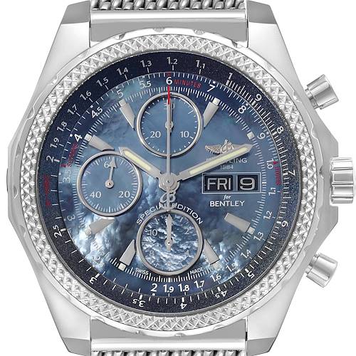 Photo of Breitling Bentley Motors GT Blue Mother of Pearl Dial Steel Mens Watch A13362