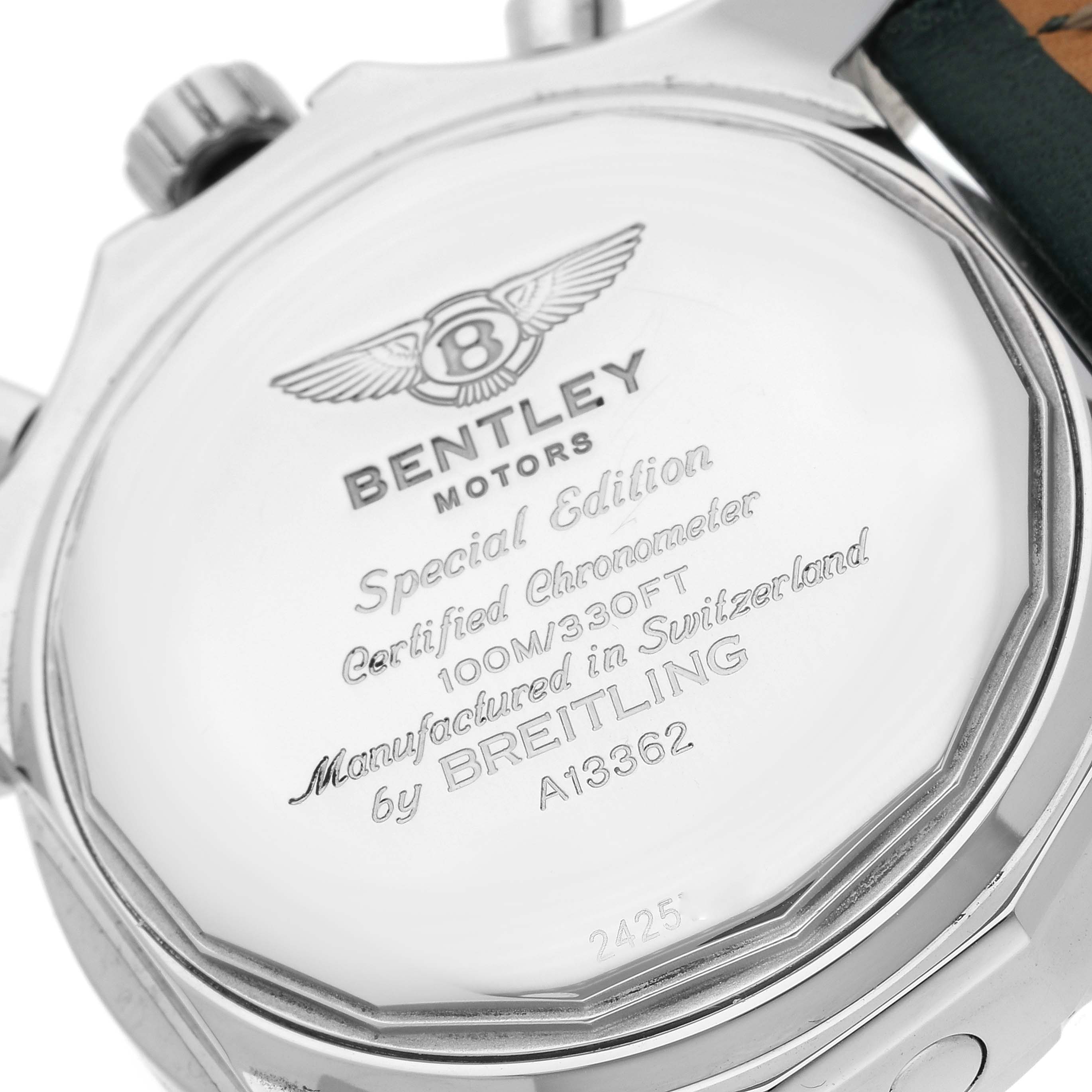 This is an image of the back case of a Breitling Bentley A1336212/A726 Men's Stainless Steel White Dial A1336212/A726 Men's Stainless Steel White Dial model watch showing the engraved details.