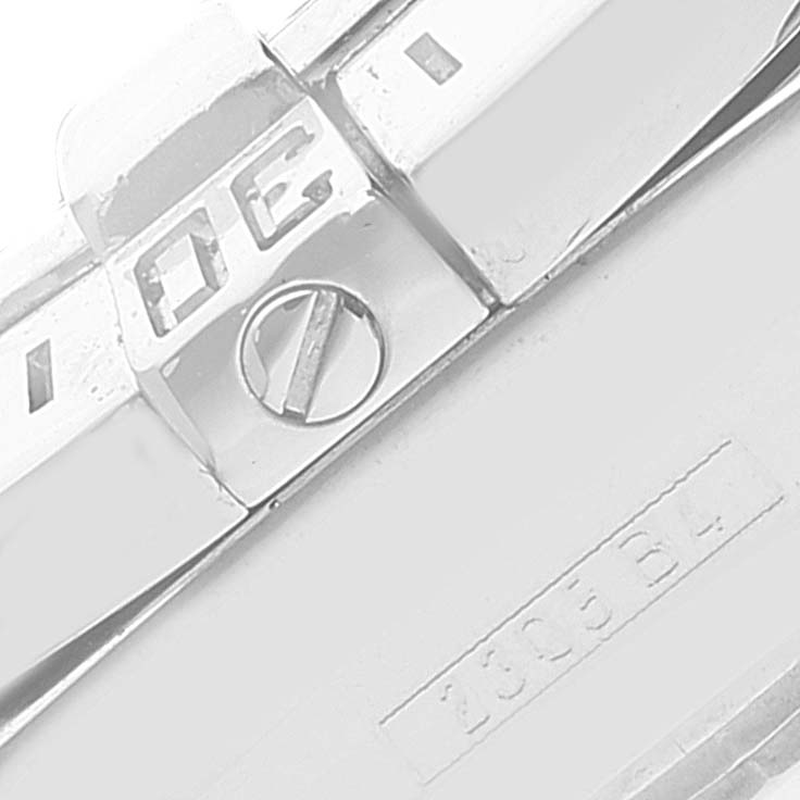 This image shows a close-up of the clasp and part of the band of the Breitling A71356 Women's Stainless Steel Mother of Pearl Dial A71356 Women's Stainless Steel Mother of Pearl Dial Cockpit Mother of Pearl Diamond Steel Ladies Watch A71356.