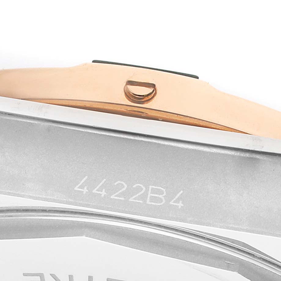 The image shows a side view of the Breitling U17356 Women's Stainless Steel Green Dial Super Chronomat U17356 model, highlighting the steel and rose gold casing.