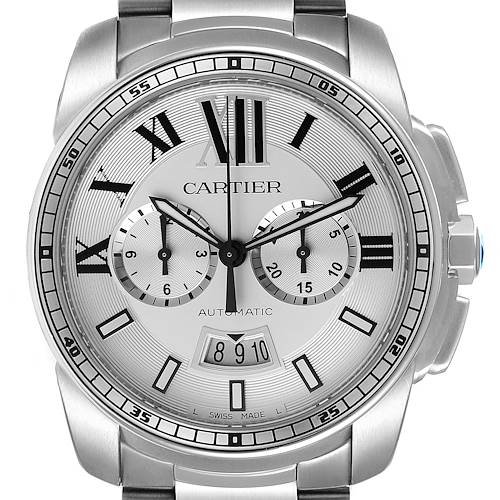 Photo of Cartier Calibre Silver Dial Chronograph Mens Watch W7100045 Box Papers